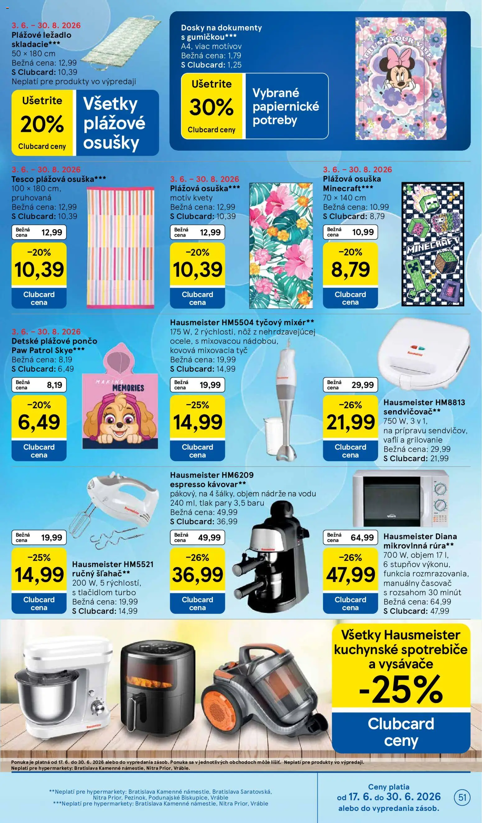 Nové Tesco akcie – leták je platný od 17.06.2026 | Strana: 51 | Produkty: Ručný šľahač, Vysávače, Kávovar, Rúra