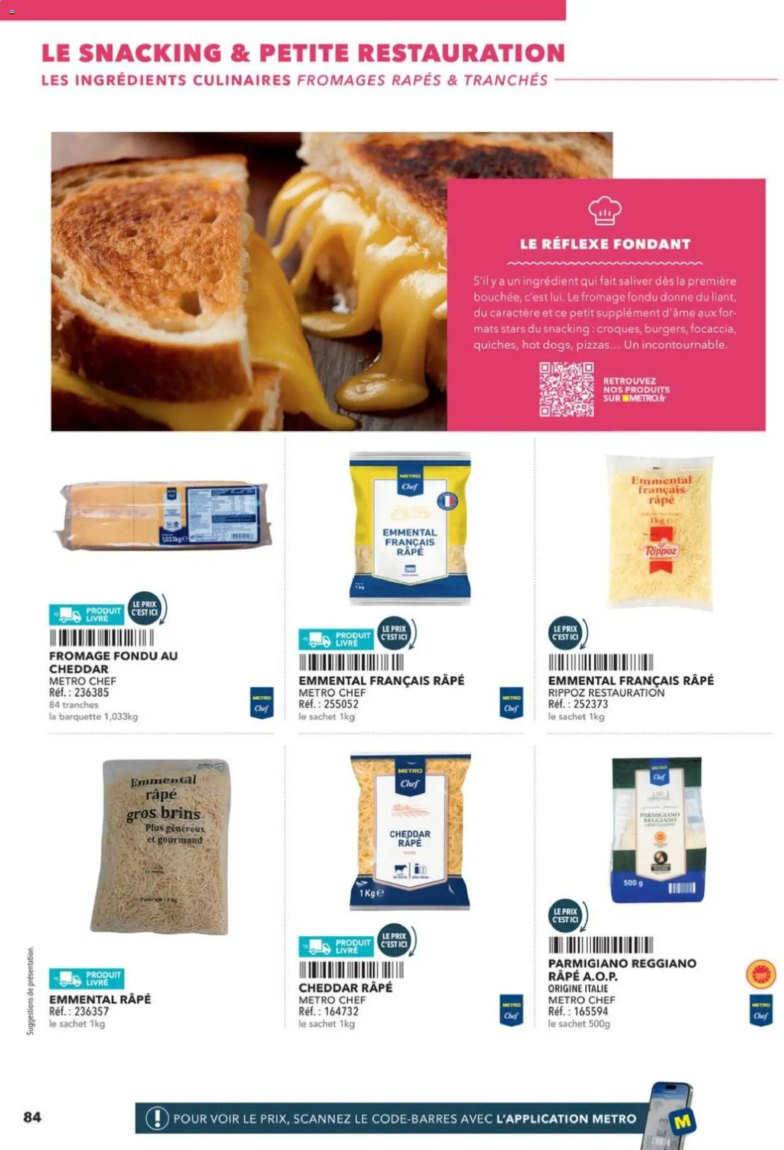 {H1} | Page: 84 | Produits: Emmental, Emmental français râpé, Cheddar, Livre