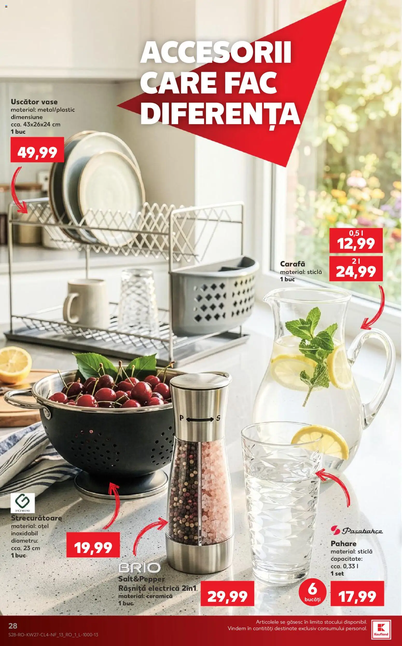Noul catalog Kaufland – valabil de la 01.07.2026 | Pagină: 28 | Produse: Uscător, Pahare, Carafă