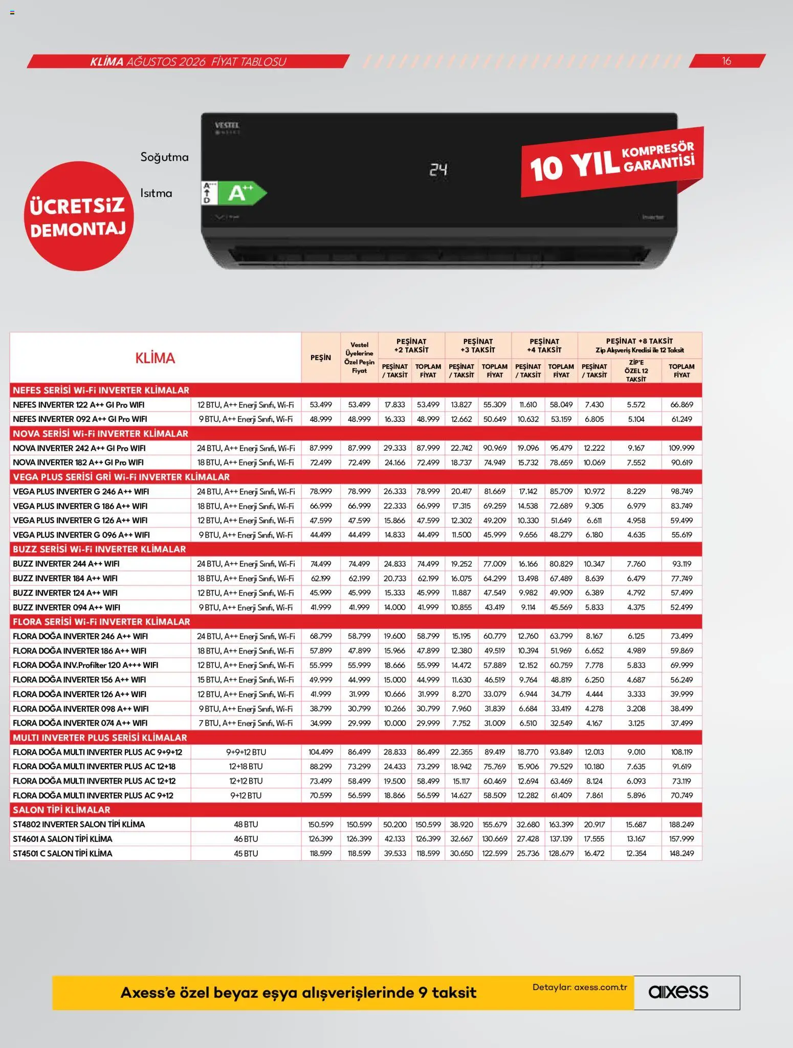 Vestel Katalog - 01 Ağustos 2026 tarihinden itibaren geçerlidir | Sayfa: 16 | Ürünler: Klima