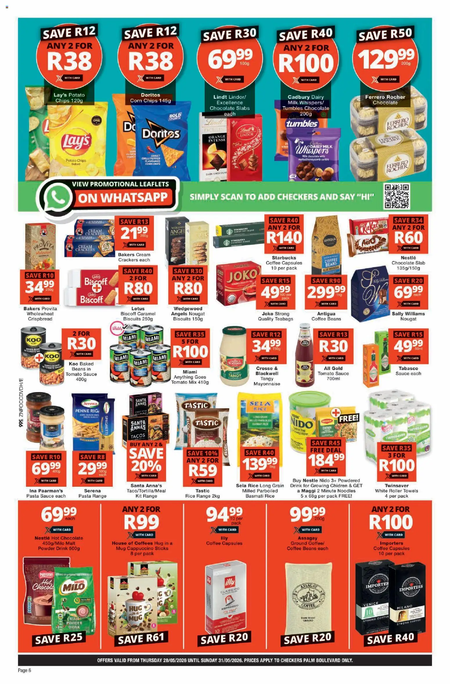 New Checkers catalogue – valid from 28.05.2026 | Page: 6 | Products: Biscuits, Coffee, Noodles, Tomato sauce
