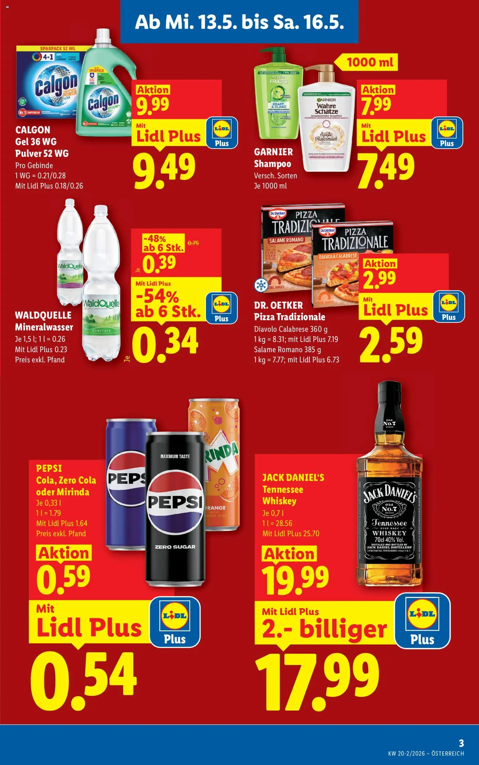 Lidl Flugblatt - Oberpullendorf, Güssing, Oberwart gültig ab 13.05.2026 | Seite: 3 | Produkte: Whiskey, Shampoo, Pizza