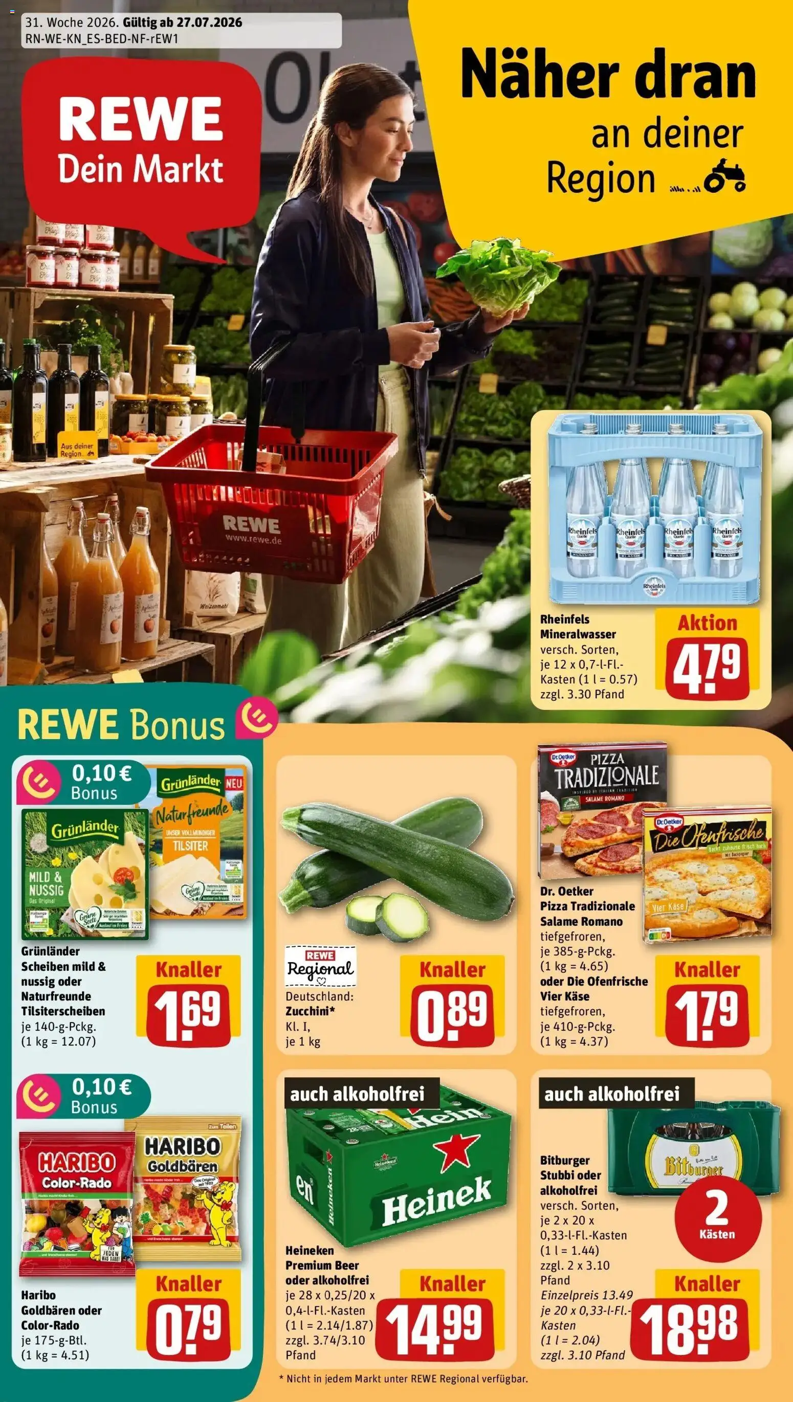 Rewe Prospekt Königswinter / Niederdollendorf – gültig ab 27.07.2026 | Seite: 1 | Produkte: Bitburger, Heineken, Grunlander, Pizza