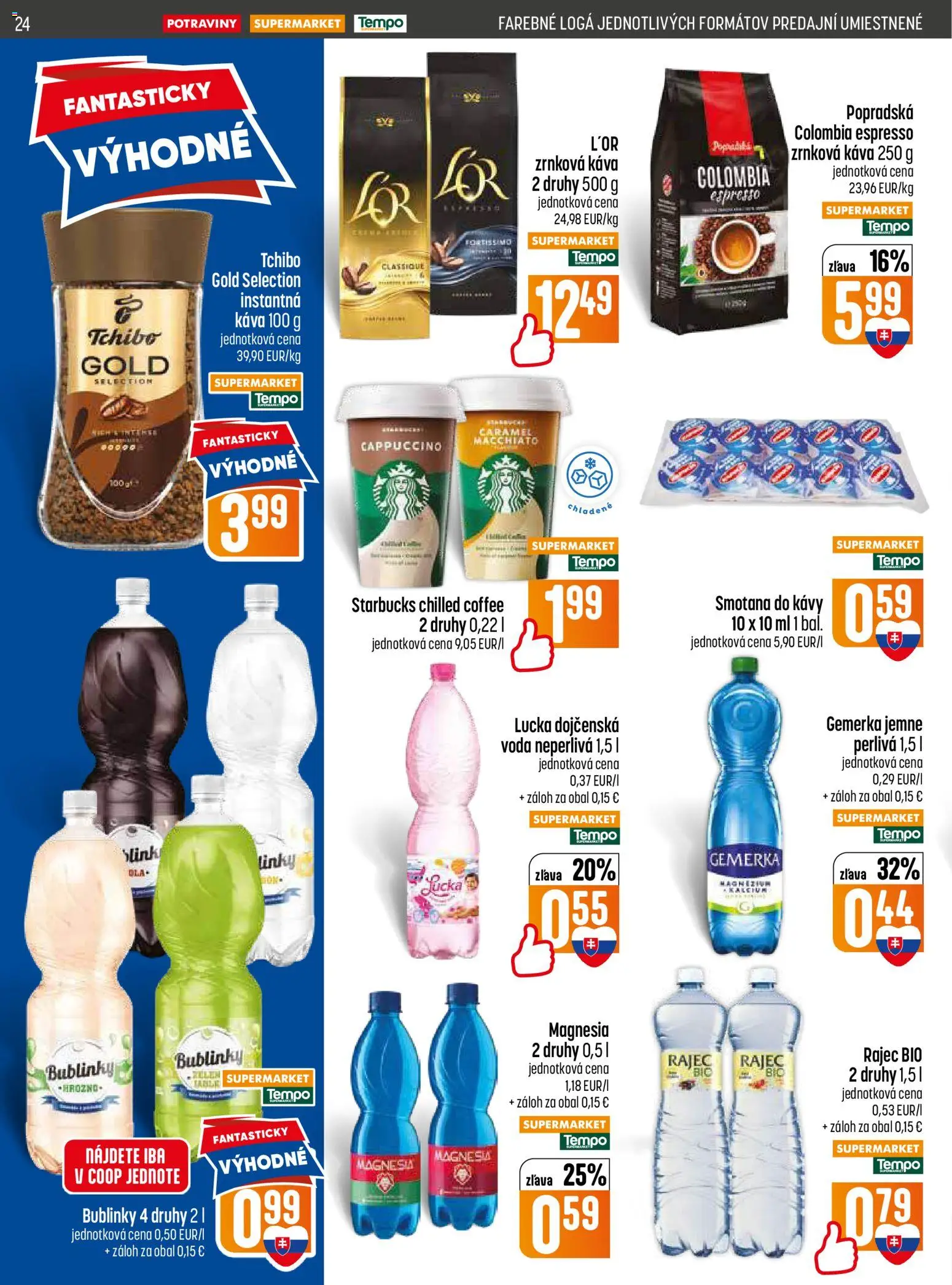 Nové COOP Jednota akcie – leták je platný od 18.06.2026 | Strana: 24 | Produkty: Rajec, Voda, Gemerka, Zrnková káva