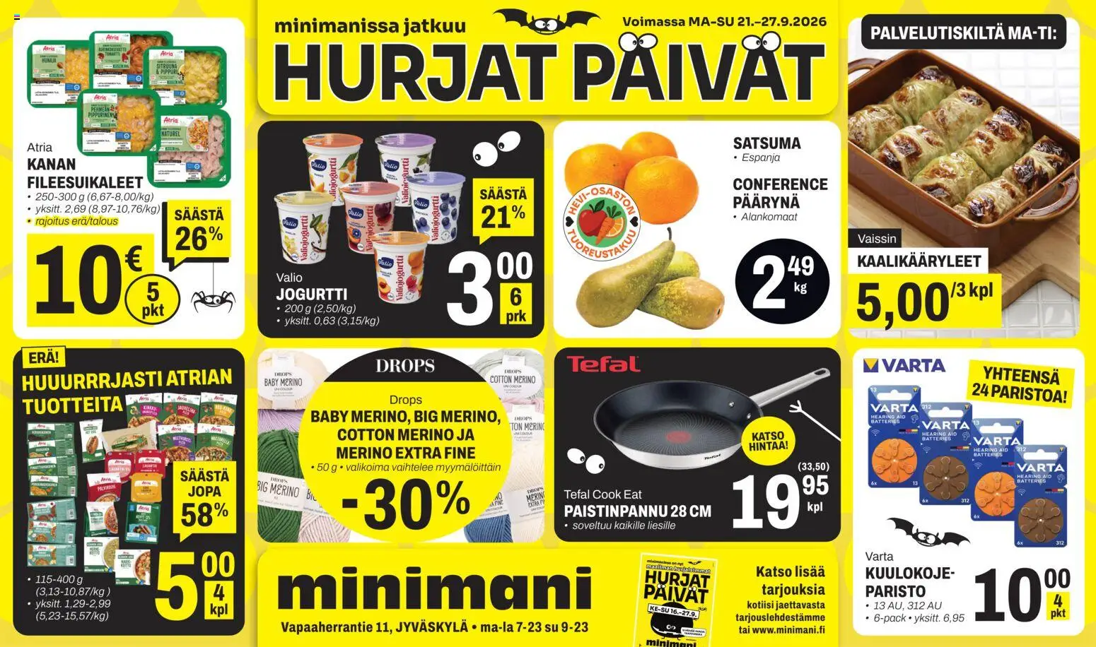 Minimani Tarjoukset - Jyväskylä – voimassa 21/09/2026 alkaen | Sivu: 1 | Tuotteet: Kaalikääryleet, Satsuma, Paistinpannu, Jogurtti