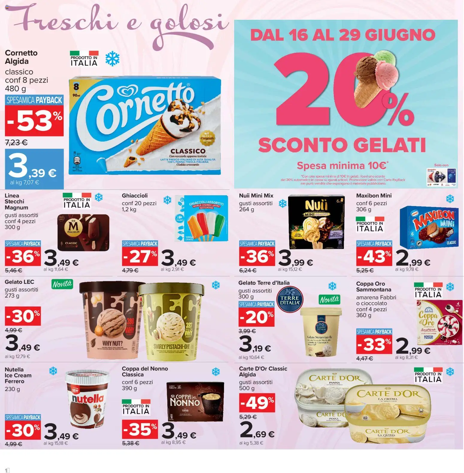 Volantino Carrefour del 16.06.2026 | Pagina: 18 | Prodotti: Cornetto, Gelato, Latte, Amarena