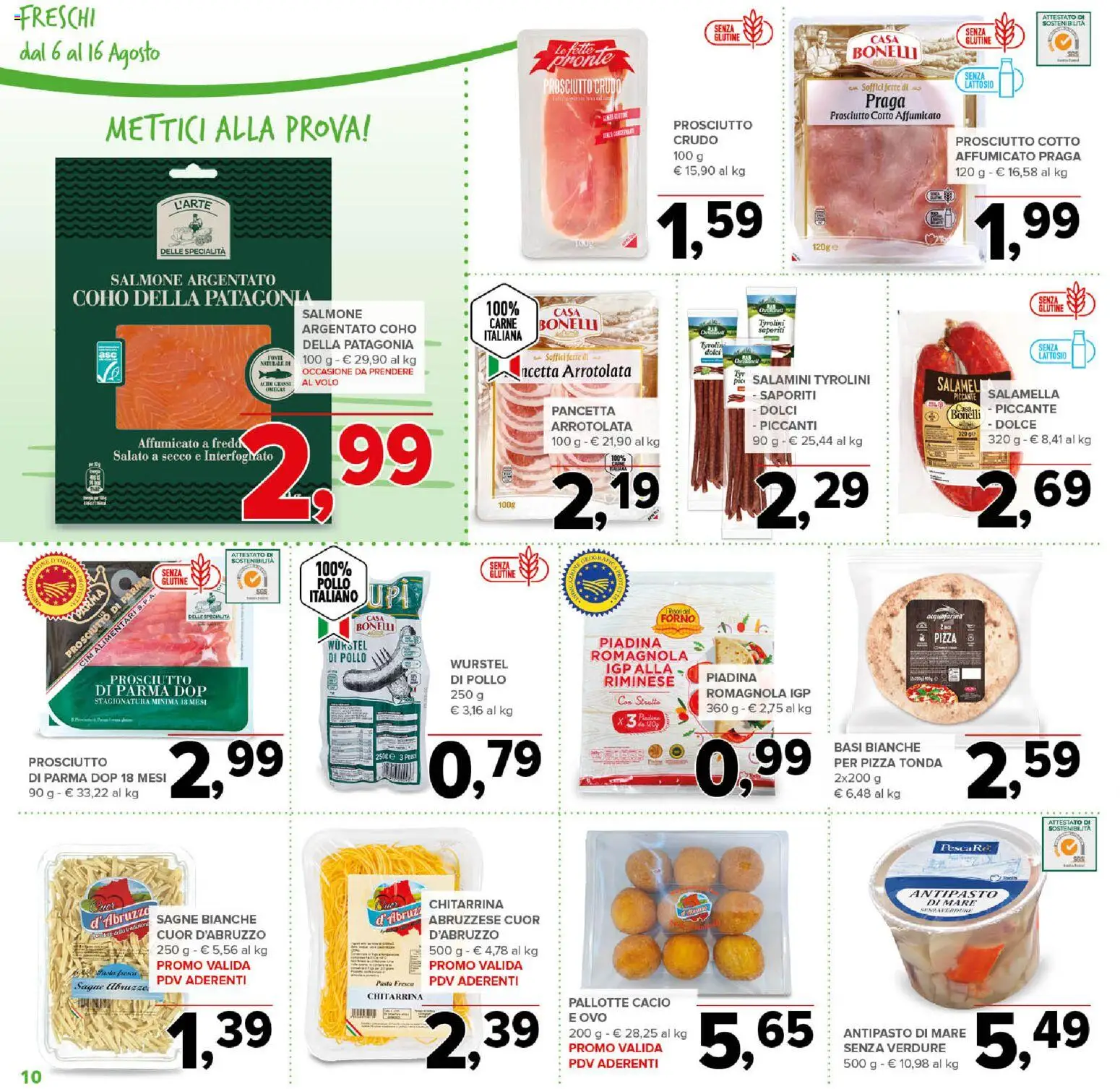 Volantino Todis del 06/08/2026 | Pagina: 10 | Prodotti: Salamella, Pizza, Pancetta, Wurstel