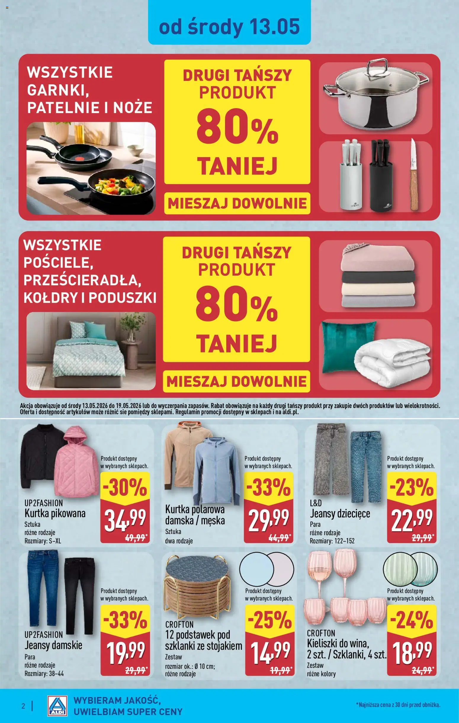 Aldi gazetka - Hity od Środy i od Soboty od 13.05.2026 | Strona: 2 | Produkty: Kurtka, Patelnie, Szklanki