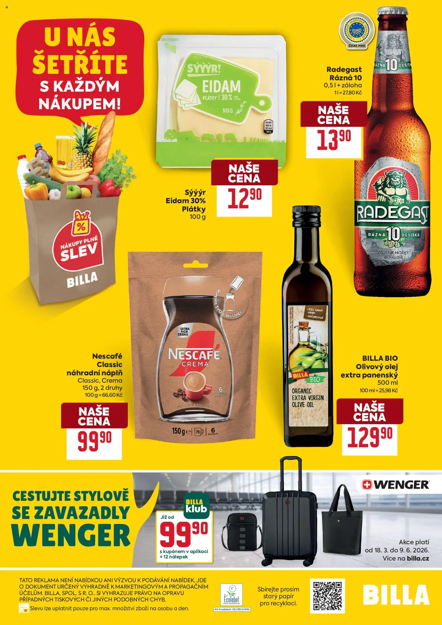 Billa leták - Speciální nabídka od 13.05.2026 | Strana: 2 | Produkty: Olivový olej, Pivo, Eidam, Radegast