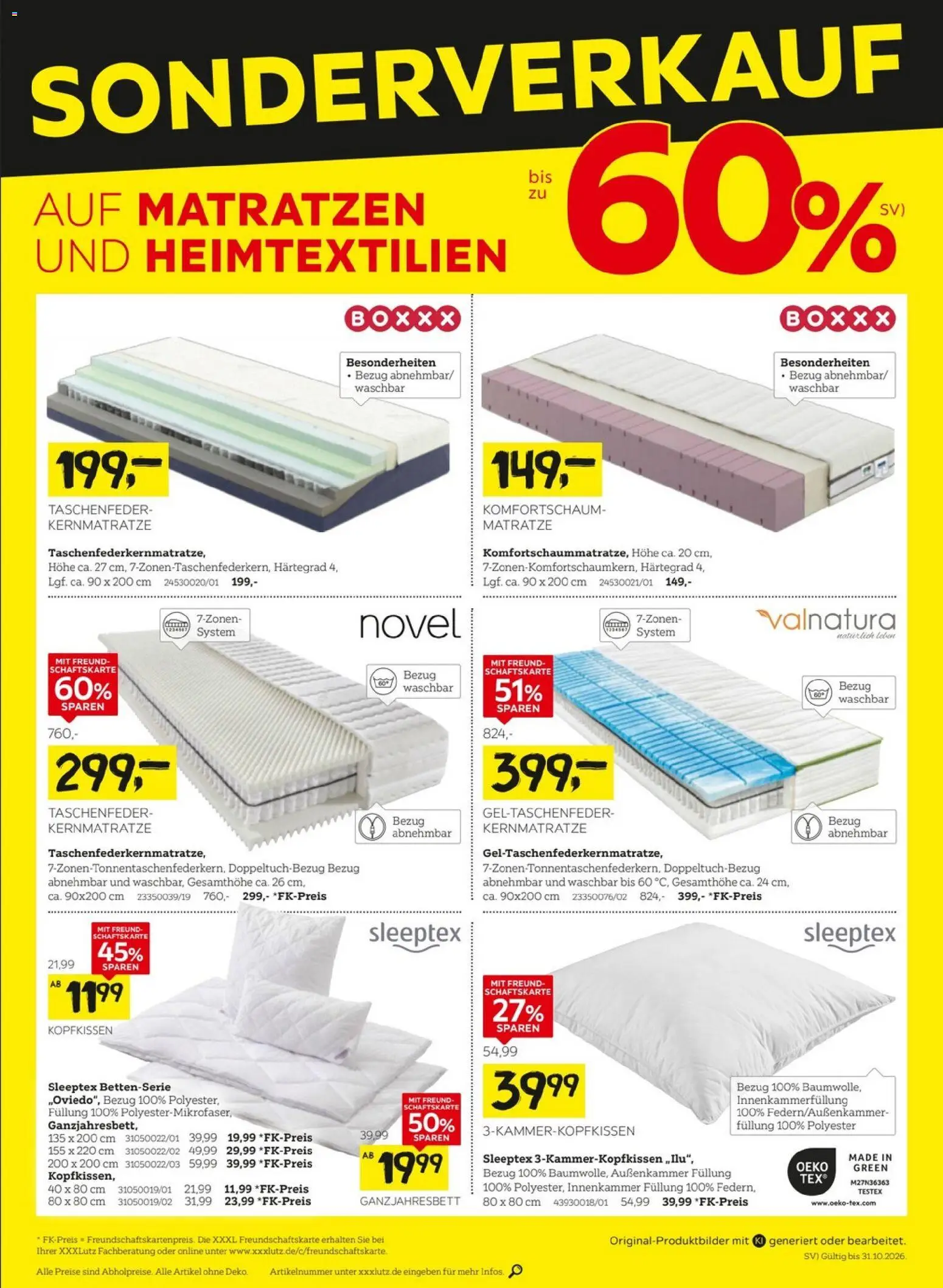 XXXLutz Sonderverkauf bis zu 60 – gültig ab 16.10.2026 | Seite: 1 | Produkte: Matratze, Kopfkissen