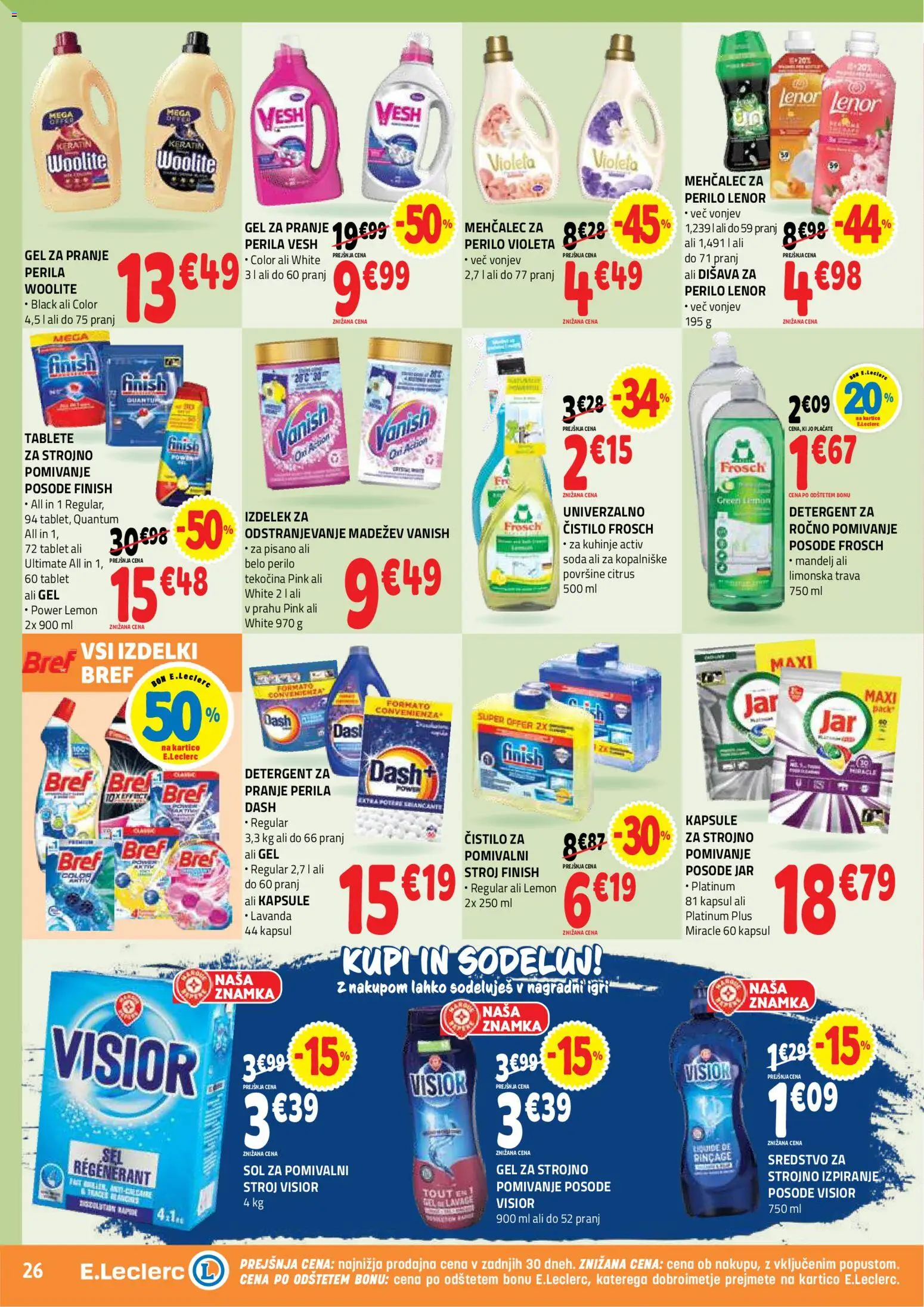 Novi E.leclerc katalog ponudbe – veljaven od 02.09.2026 | Stran: 26 | Izdelki: Disava, Mehcalec za perilo, Detergent, Sol