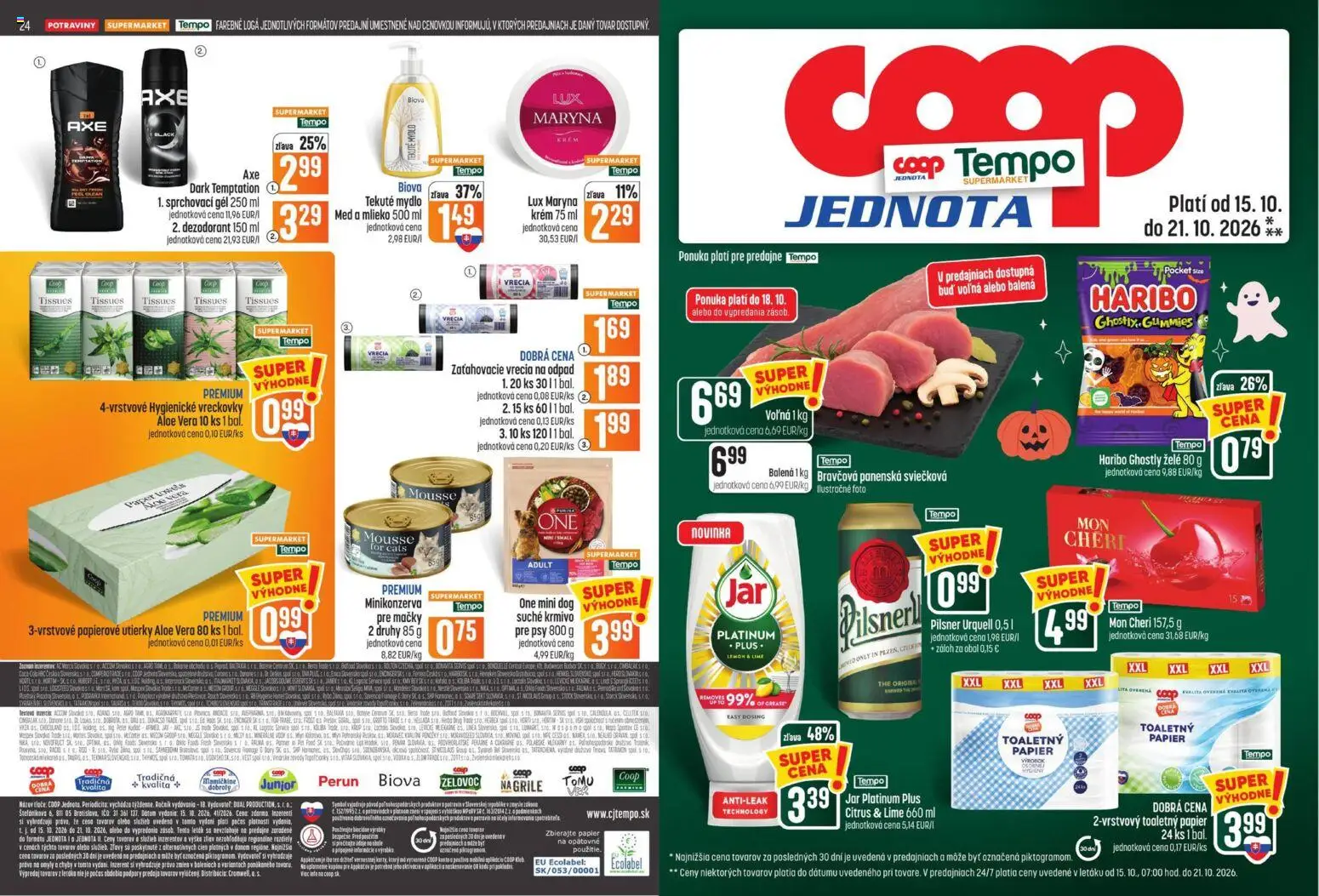 Nové COOP Jednota akcie – leták je platný od 15.10.2026 | Strana: 13 | Produkty: Pilsner Urquell, Mon Chéri, Krém, Papierové utierky