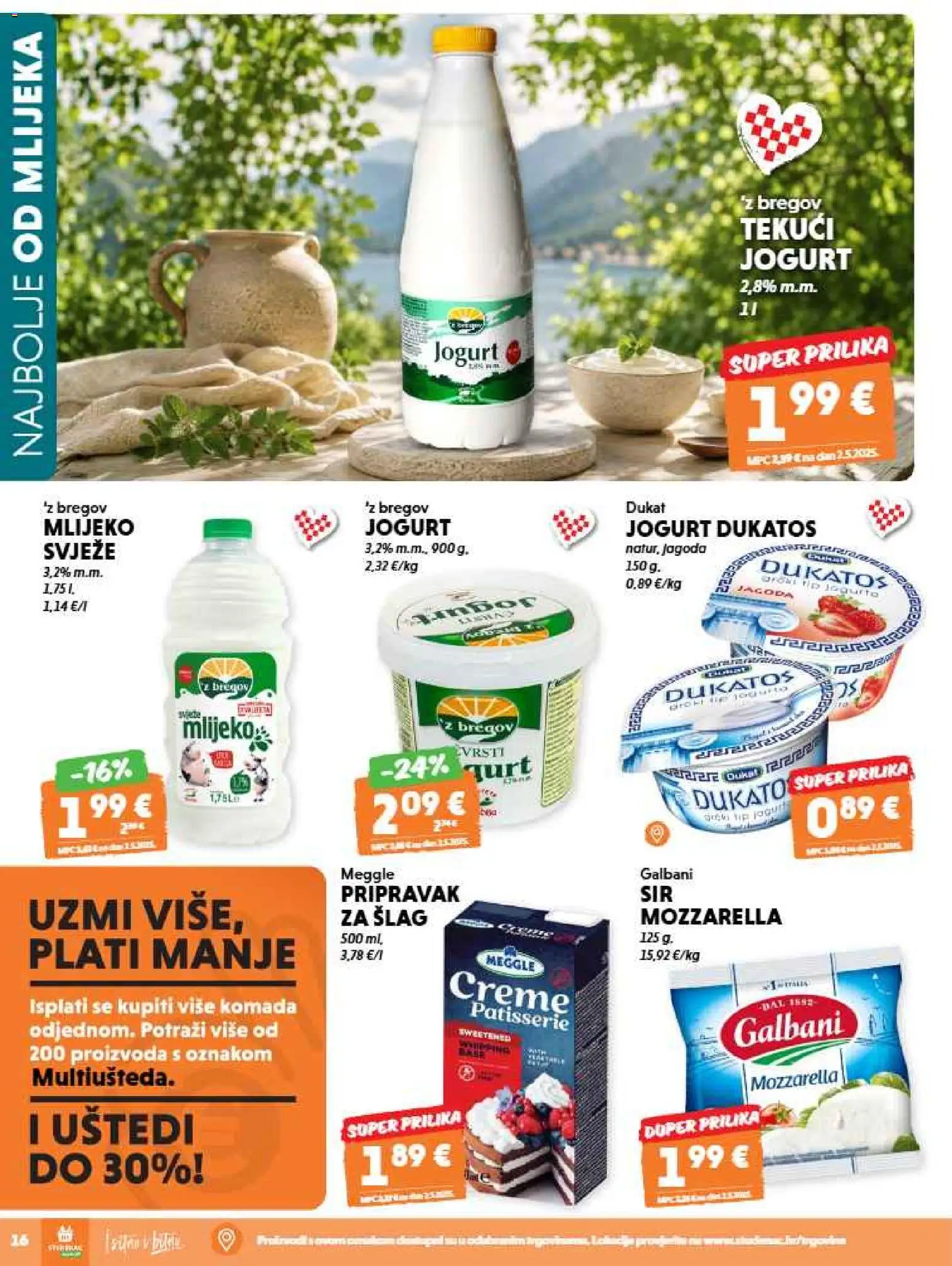 Studenac katalog | vrijedi od 26.08.2026 | Stranica: 16 | Proizvodi: Tekuci jogurt, Mozzarella, Mlijeko, Jogurt