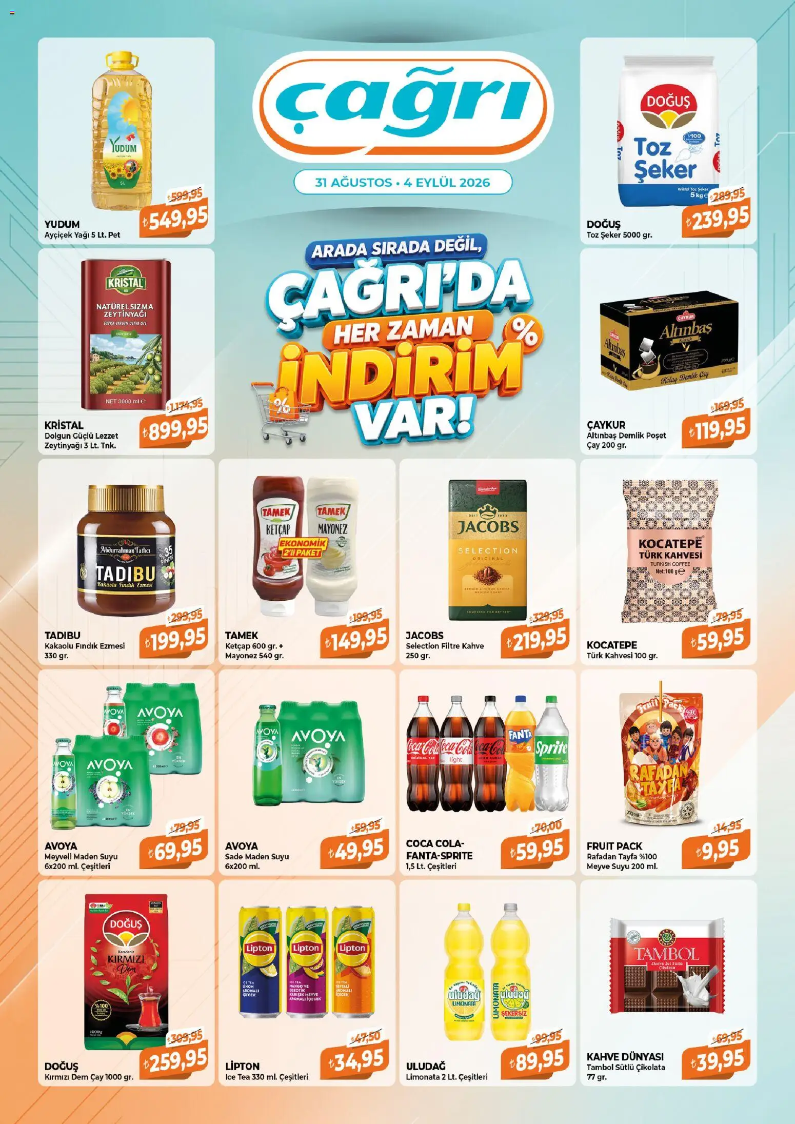 Çağrı Market Katalog - 31 Ağustos 2026 tarihinden itibaren geçerlidir | Sayfa: 2 | Ürünler: Kahve, Zeytinyağı, Demlik, Sprite
