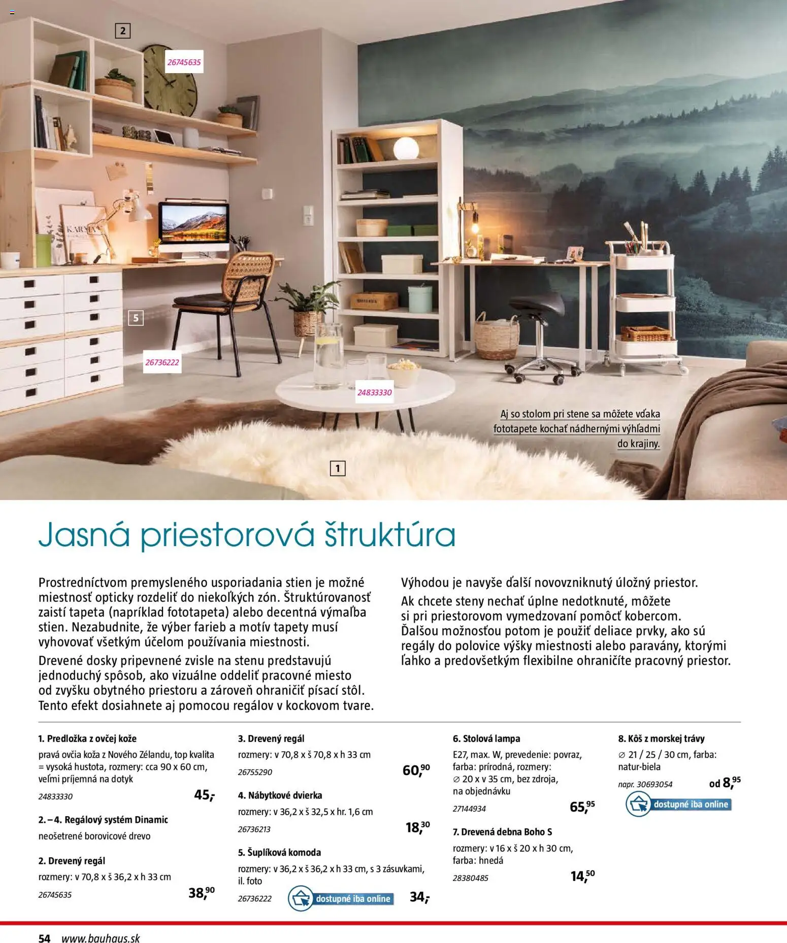 Nové Bauhaus akcie – leták je platný od 03.08.2026 | Strana: 54 | Produkty: Regál, Lampa, Stolová lampa, Tapety