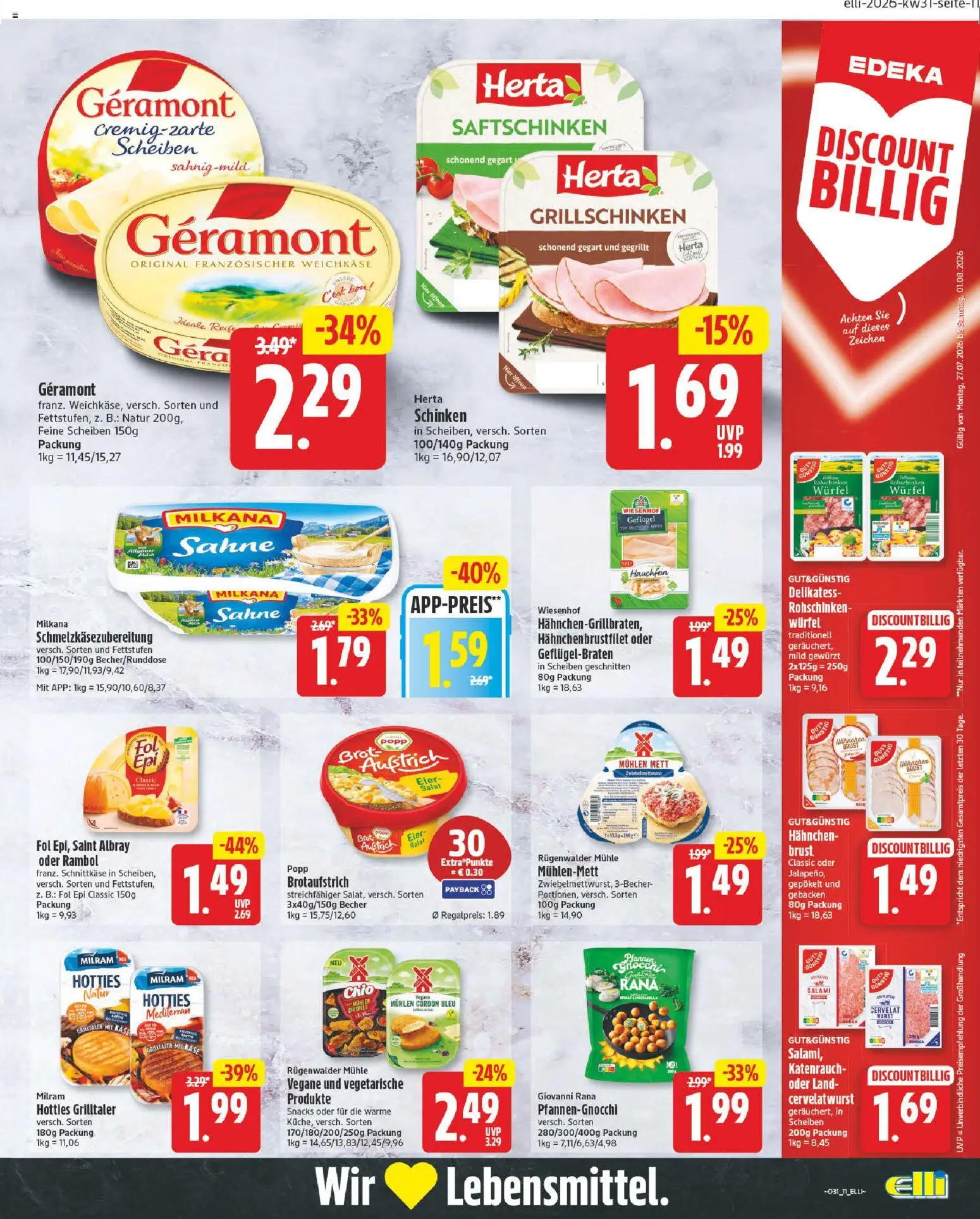 Elli Markt Prospekt Erwitte – gültig ab 27.07.2026 | Seite: 15 | Produkte: Geramont, Käse, Schinken, Salat