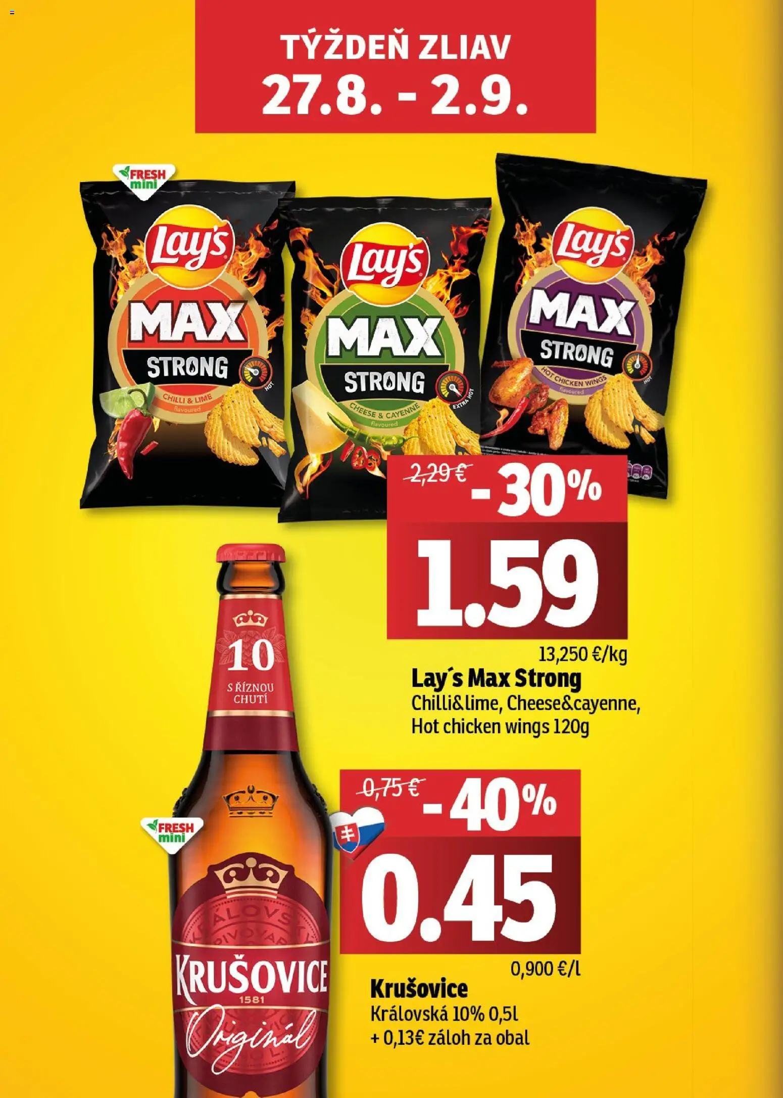 Nové Fresh akcie – leták je platný od 27.08.2026 | Strana: 2 | Produkty: Chilli, Krušovice