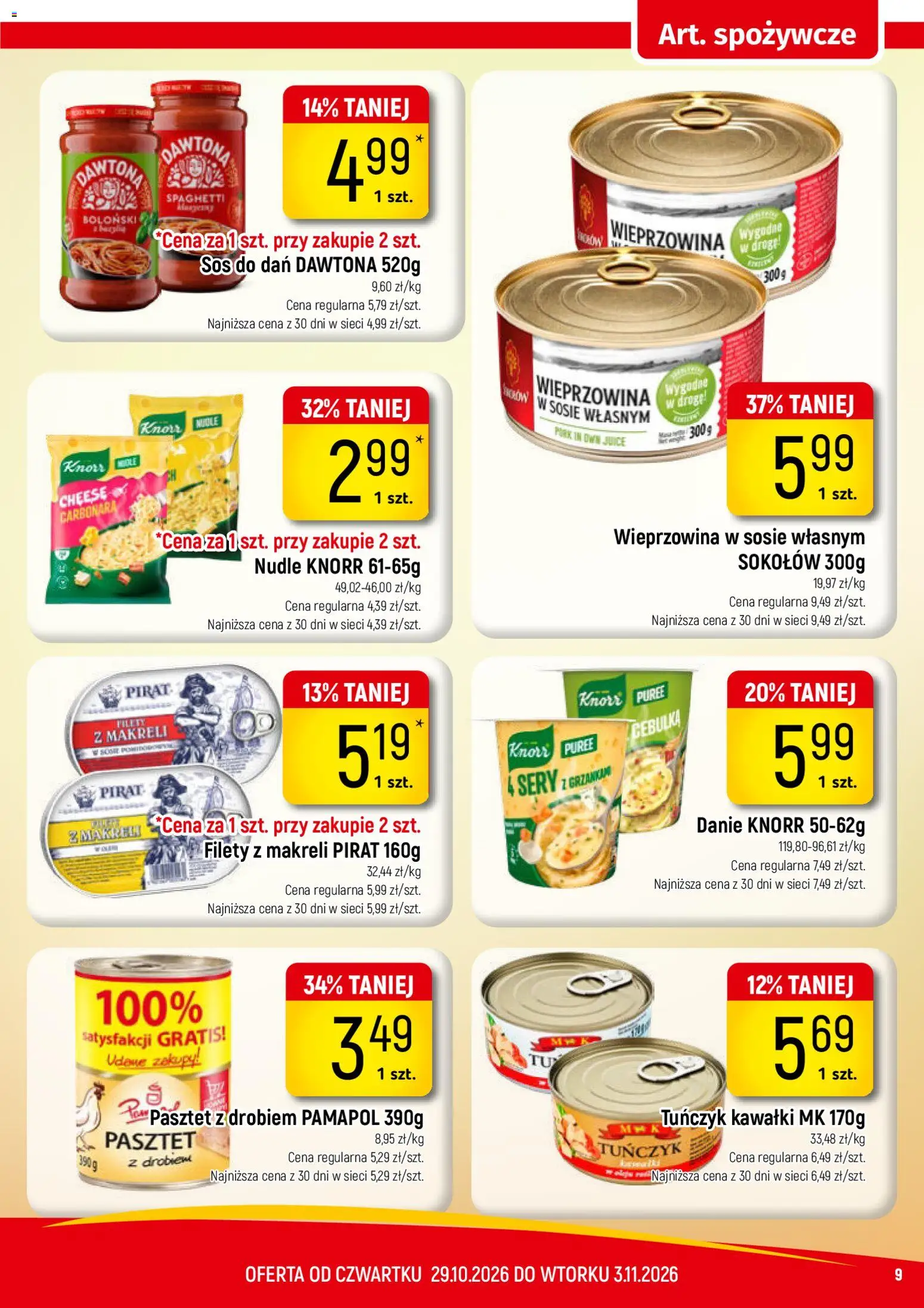 Piotruś Pan gazetka od 29.10.2026 | Strona: 9 | Produkty: Carbonara, Spaghetti, Pasztet, Sery