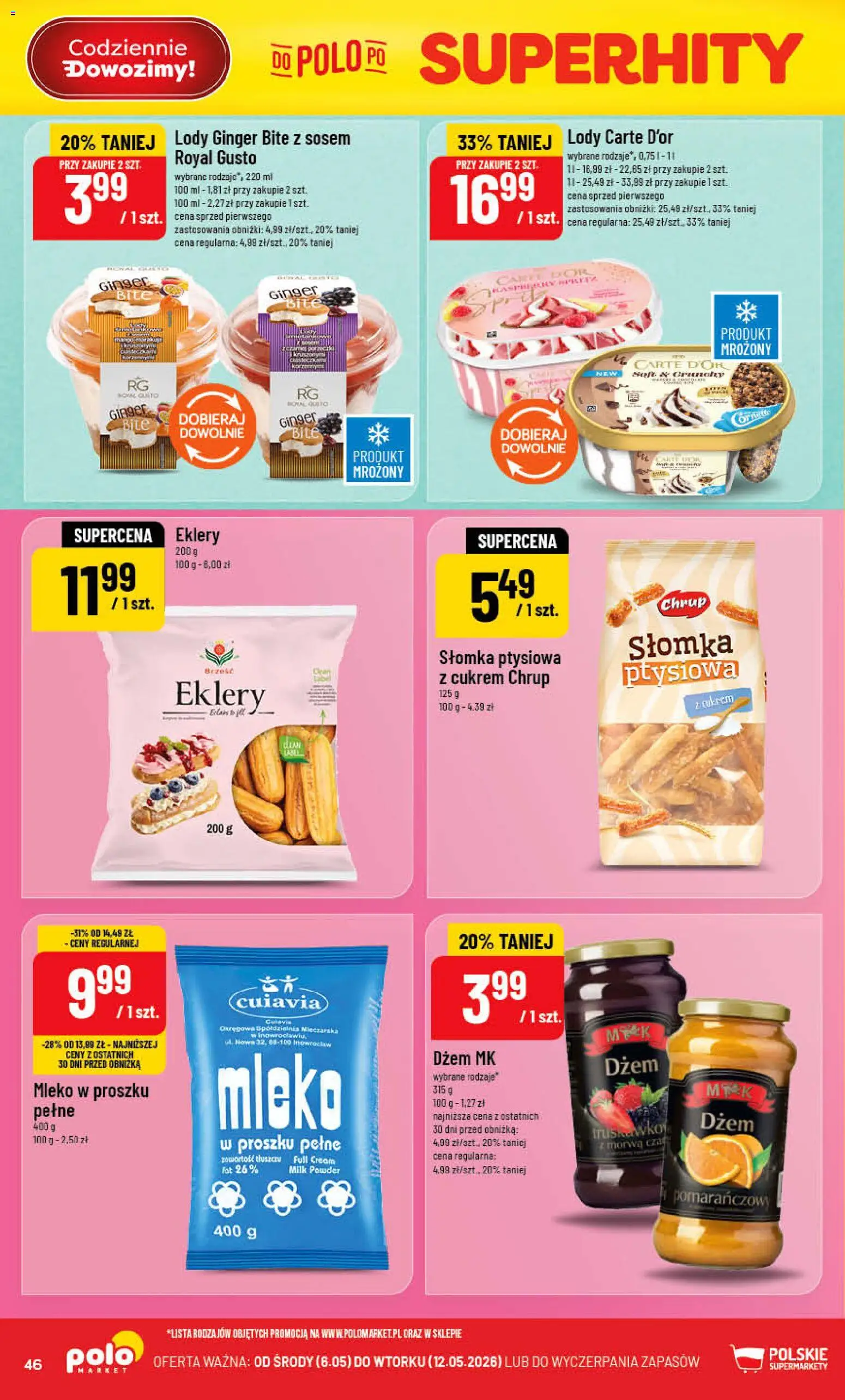 POLOmarket gazetka od 06.05.2026 | Strona: 46 | Produkty: Mleko w proszku, Dżem, Mleko, Lody