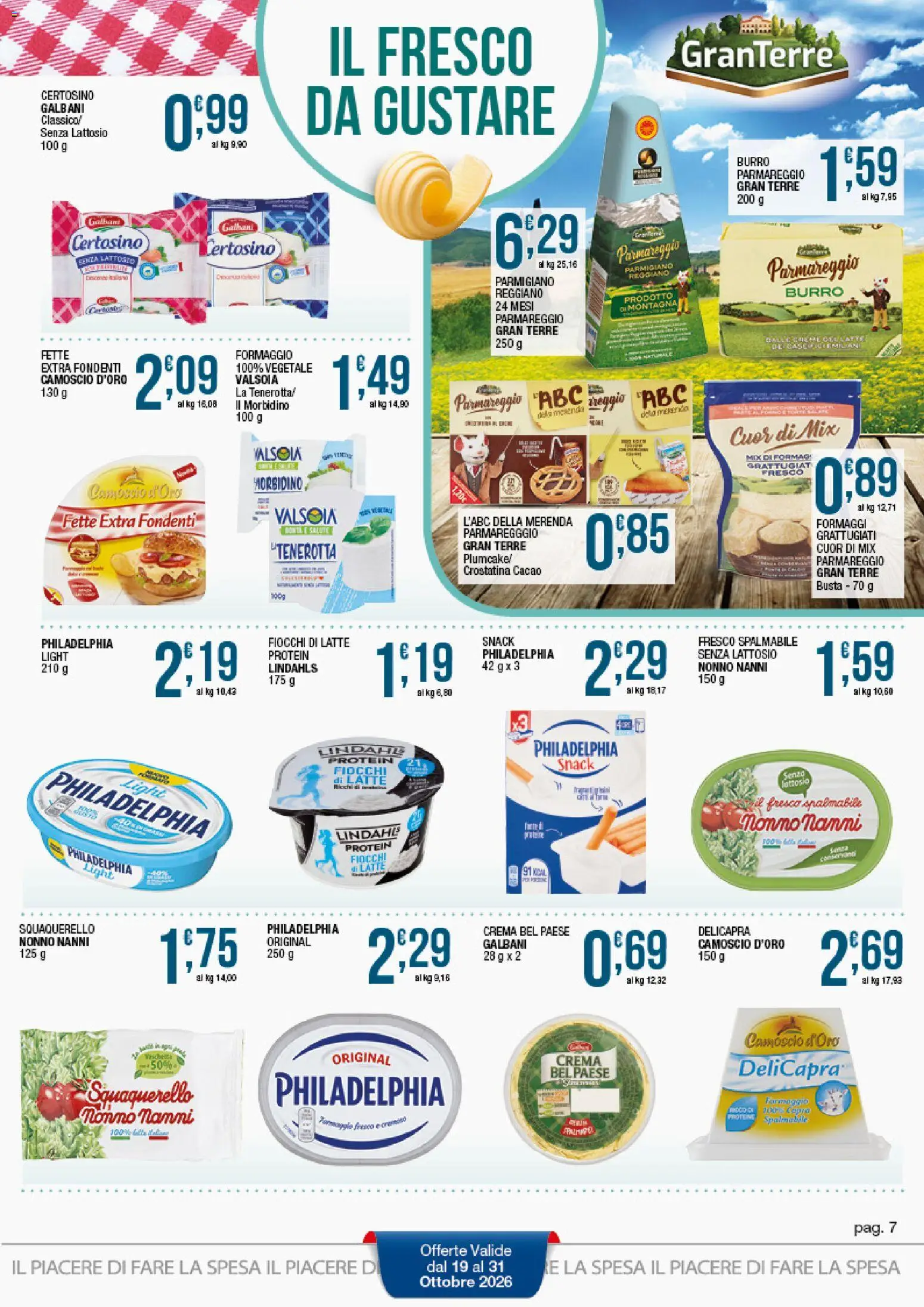Volantino Sidis del 19/10/2026 | Pagina: 7 | Prodotti: Crema, Fiocchi di latte, Cacao, Parmigiano reggiano