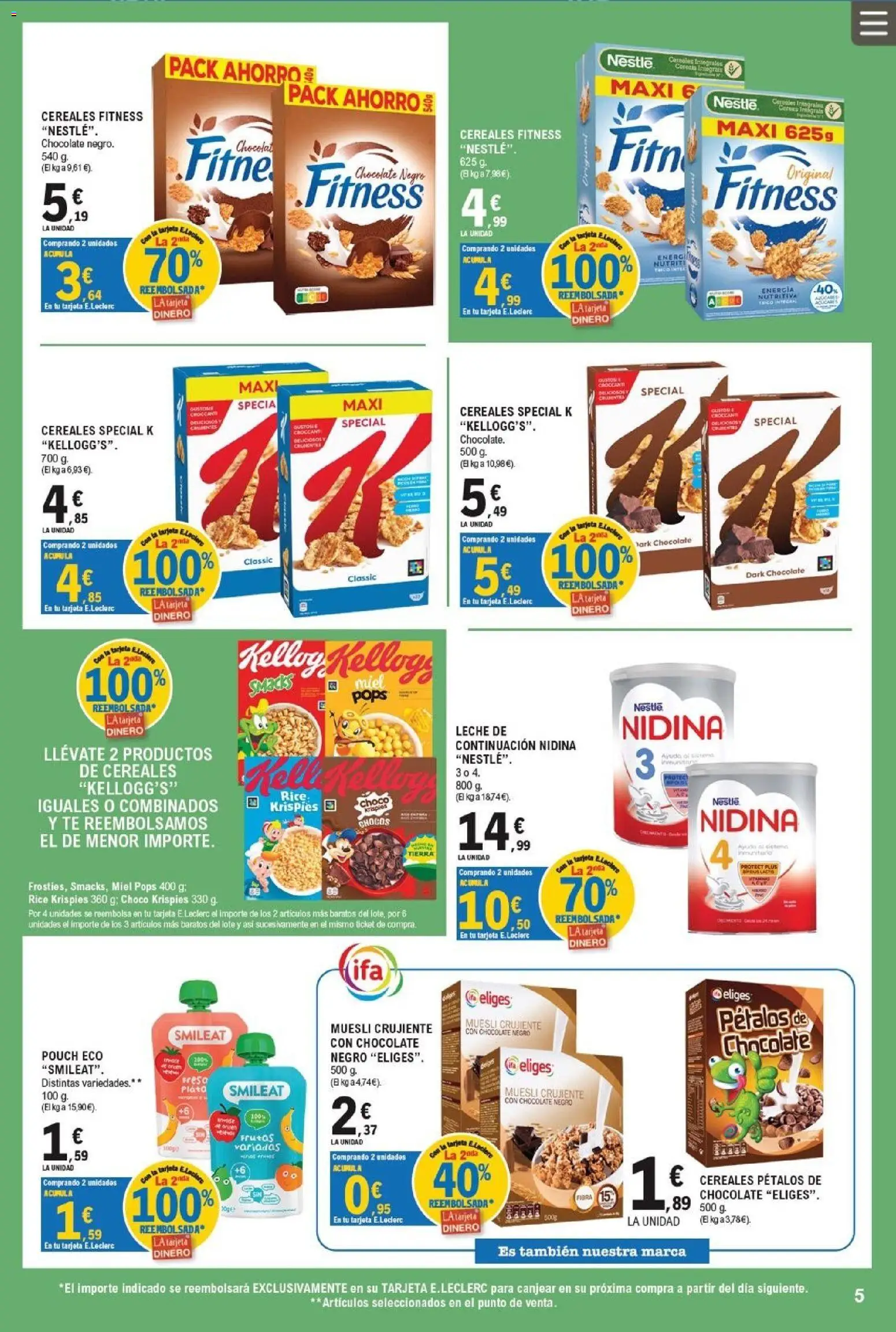 E.Leclerc Pamplona │ válido desde el 09/09/2026 | Página: 5 | Productos: Miel, Bolsa, Cereales Fitness, Muesli