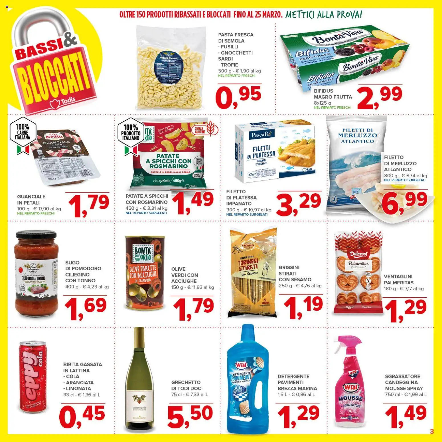 Volantino Todis del 05.03.2026 | Pagina: 3 | Prodotti: Candeggina, Limonata, Acciughe, Bibita