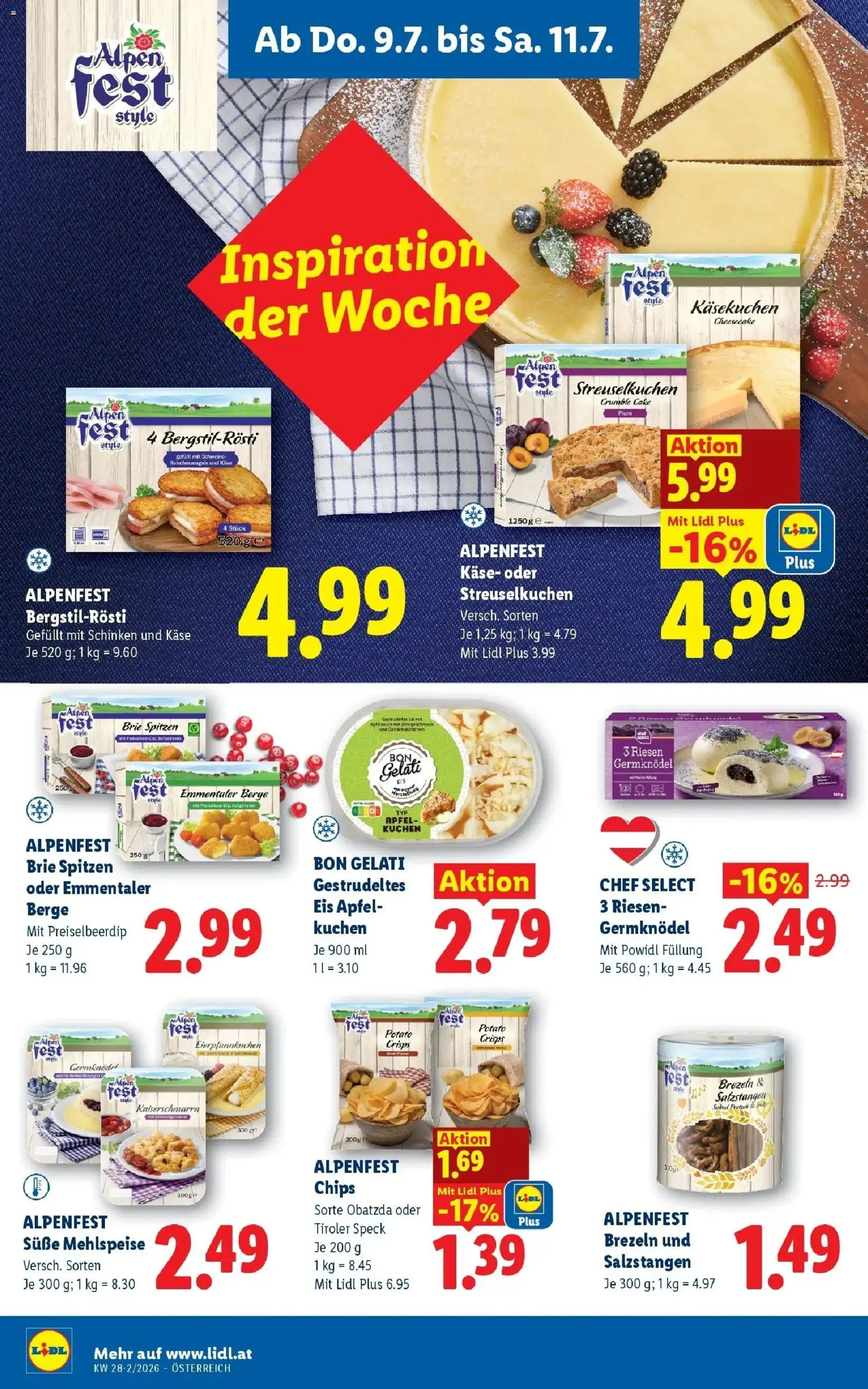 Lidl Flugblatt - Wien, Langenzersdorf, Zwettl gültig ab 09.07.2026 | Seite: 16 | Produkte: Chips, Eis, Käse, Schinken