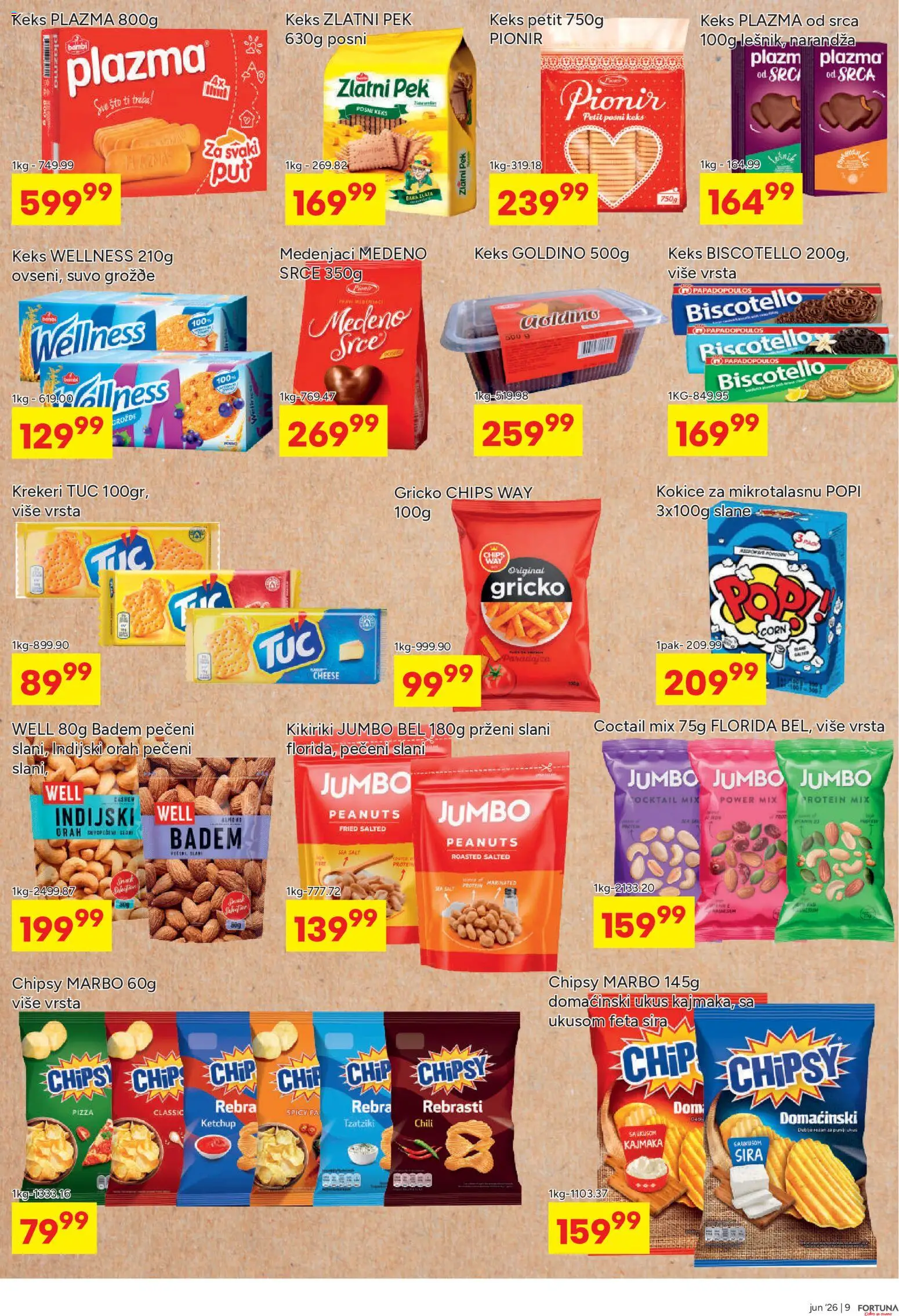 Fortuna Market katalog - važi od 10.06.2026 | Strana: 9 | Proizvode: Protein, Indijski orah, Tuc, Pečeni kikiriki
