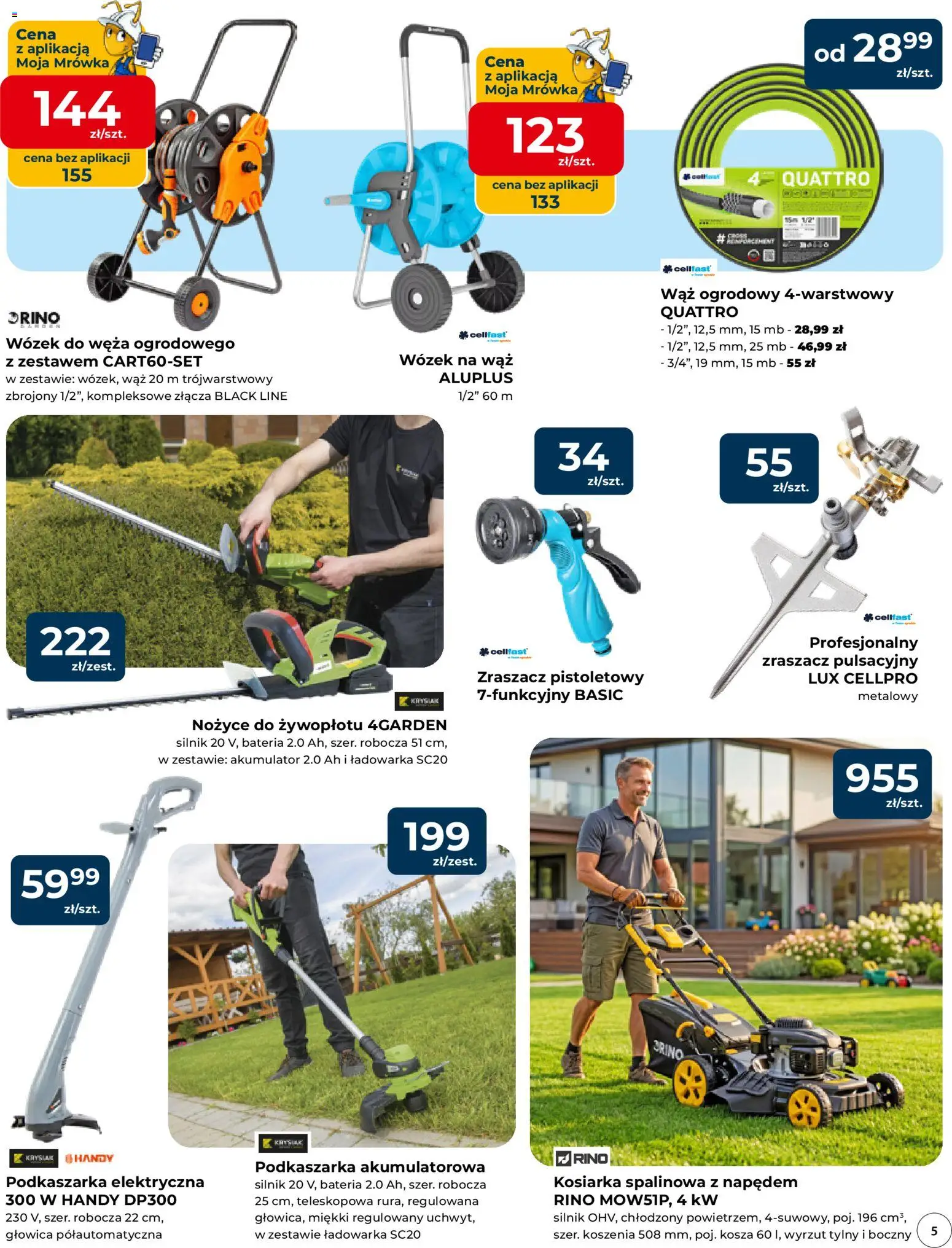 Mrówka gazetka - Elbląg od 03.06.2026 | Strona: 5 | Produkty: Wąż ogrodowy, Ładowarka, Kosiarka, Nożyce do żywopłotu