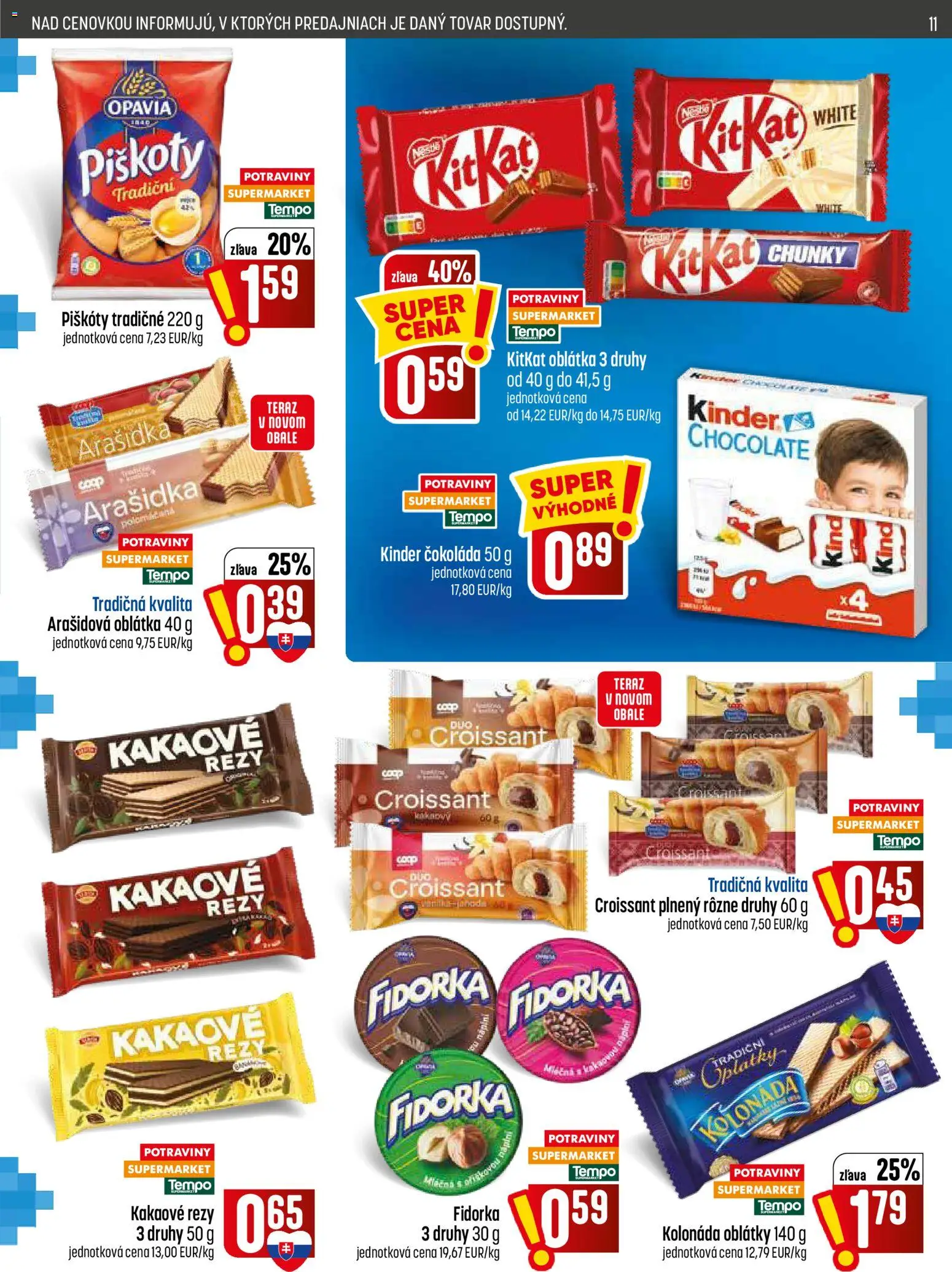 Nové COOP Jednota akcie – leták je platný od 09.07.2026 | Strana: 11 | Produkty: Croissant, Kinder, Čokoláda