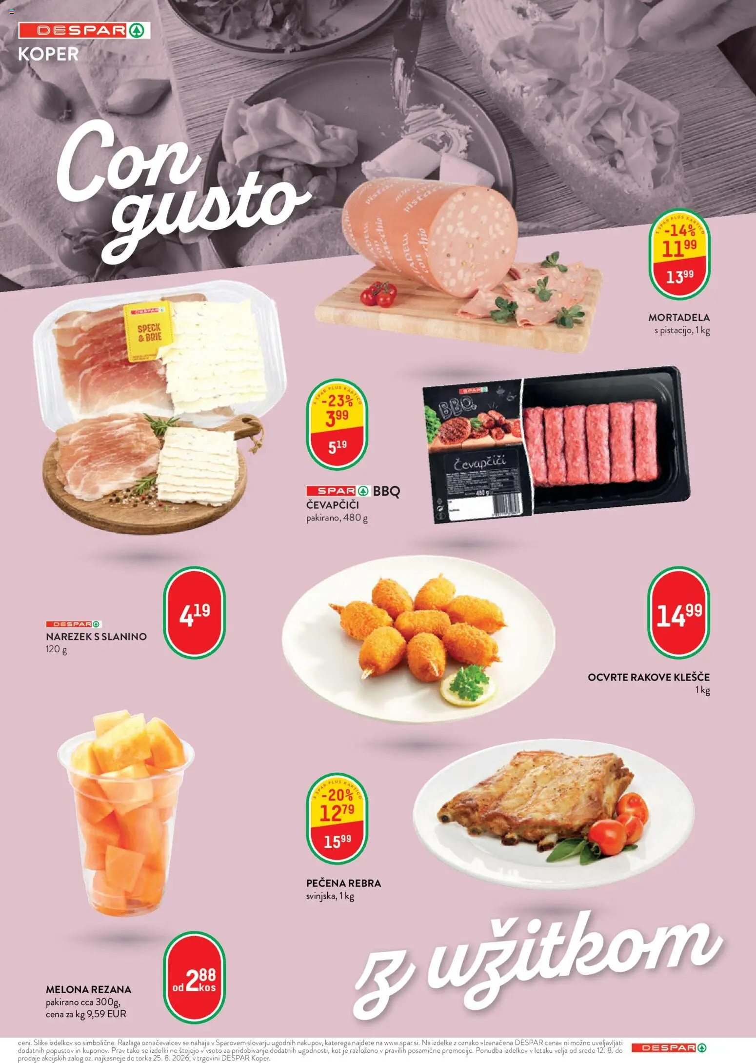 Novi Spar katalog ponudbe – veljaven od 12.08.2026 | Stran: 4 | Izdelki: Melona, Mortadela, Čevapčiči, Kos