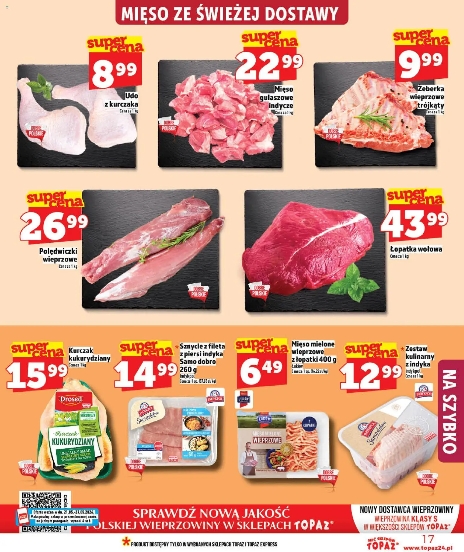 Topaz gazetka - MAZ od 21.05.2026 | Strona: 17 | Produkty: Kurczak, Piersi, Mięso, Wieprzowina