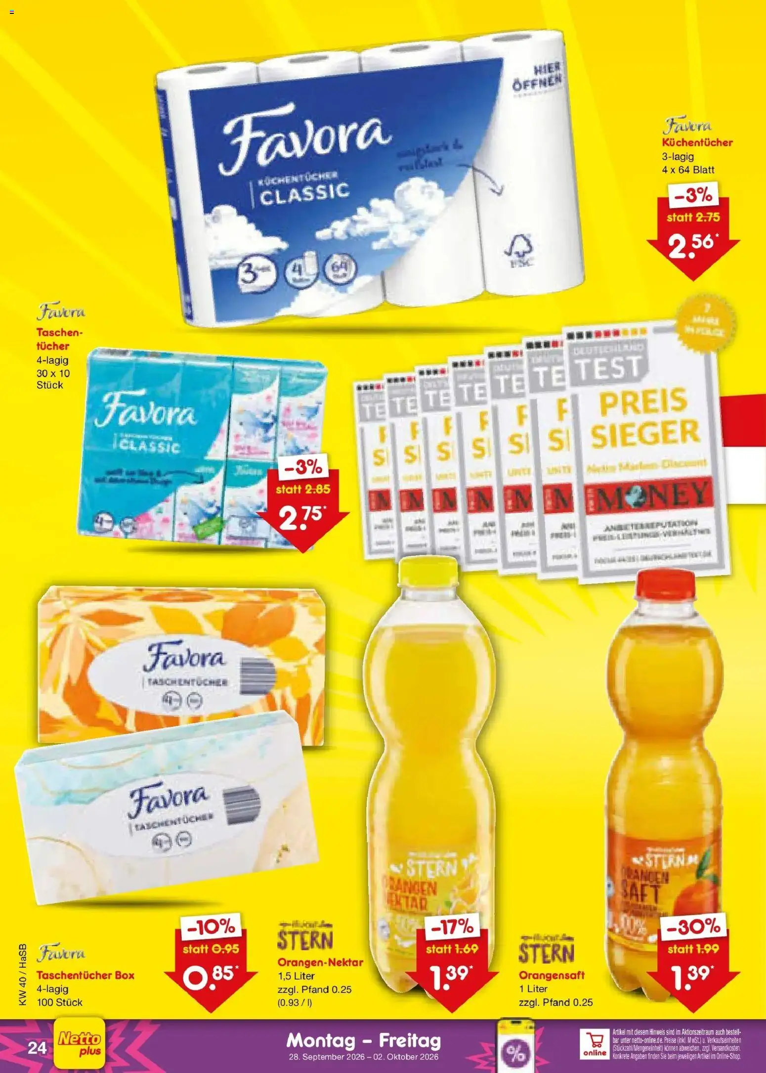 Netto Marken-Discount Prospekt Unna – gültig ab 28.09.2026 | Seite: 34 | Produkte: Taschentücher, Taschen, Box, Orangensaft