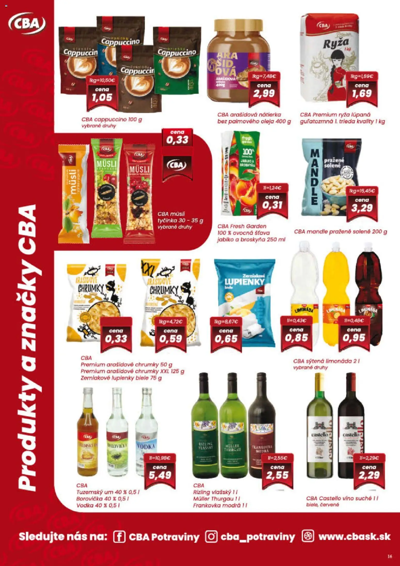 Nové KARMEN CBA akcie – leták je platný od 02.07.2026 | Strana: 16 | Produkty: Ryža, Borovička, Vodka, Mandle