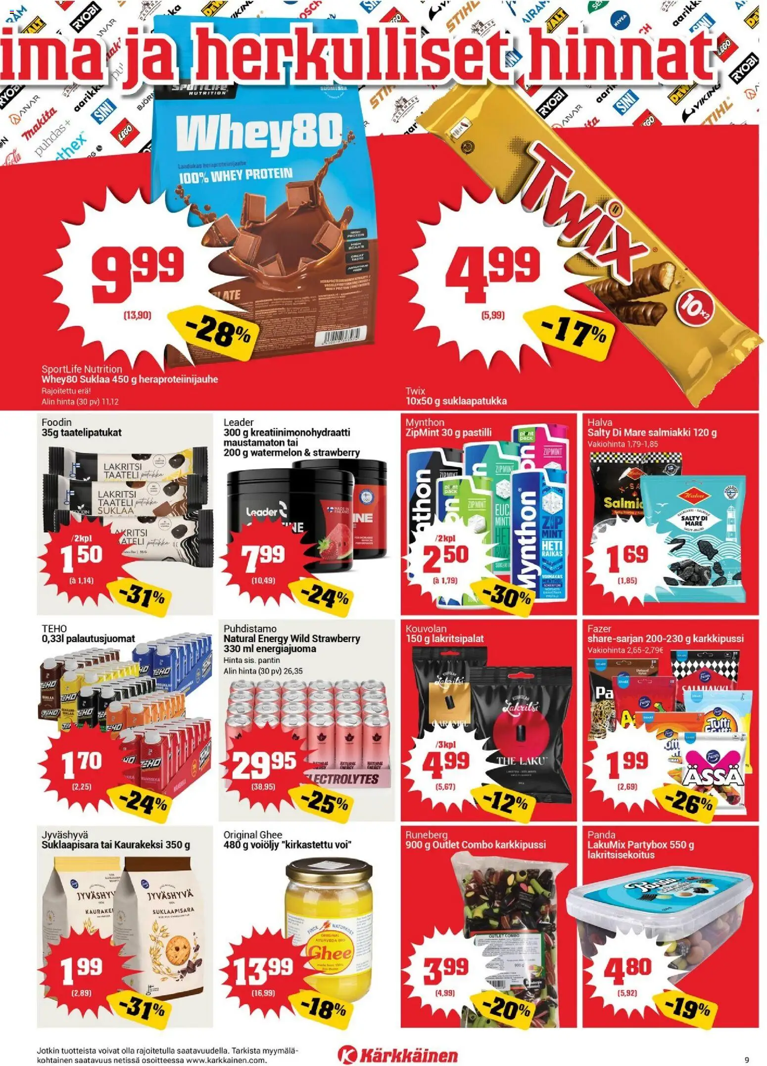 Kärkkäinen tarjoukset – voimassa 16/09/2026 alkaen | Sivu: 9 | Tuotteet: Voi, Energiajuoma, Suklaa, Lakritsi