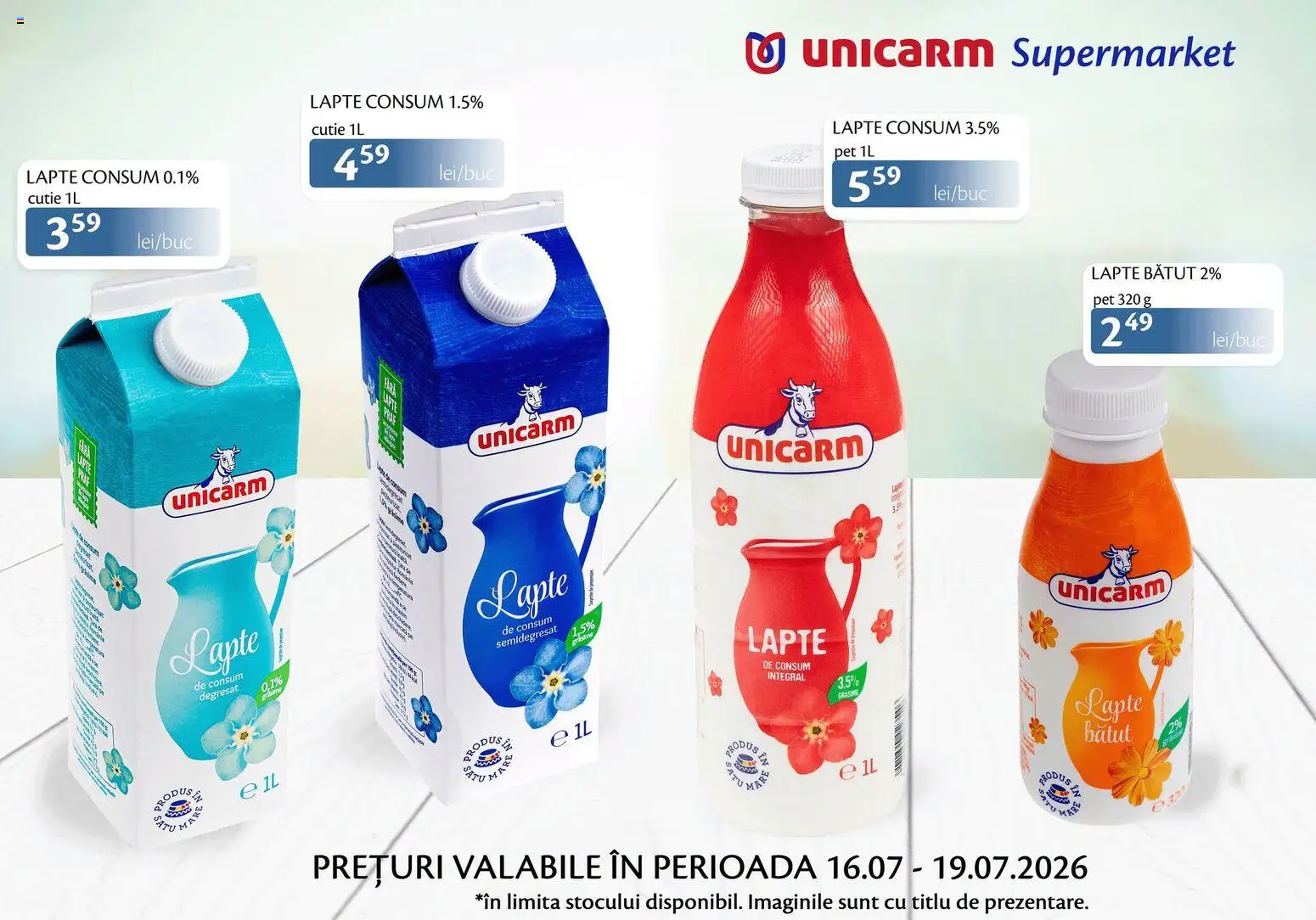 Noul catalog Unicarm – valabil de la 16.07.2026 | Pagină: 1 | Produse: Cutie, Lapte