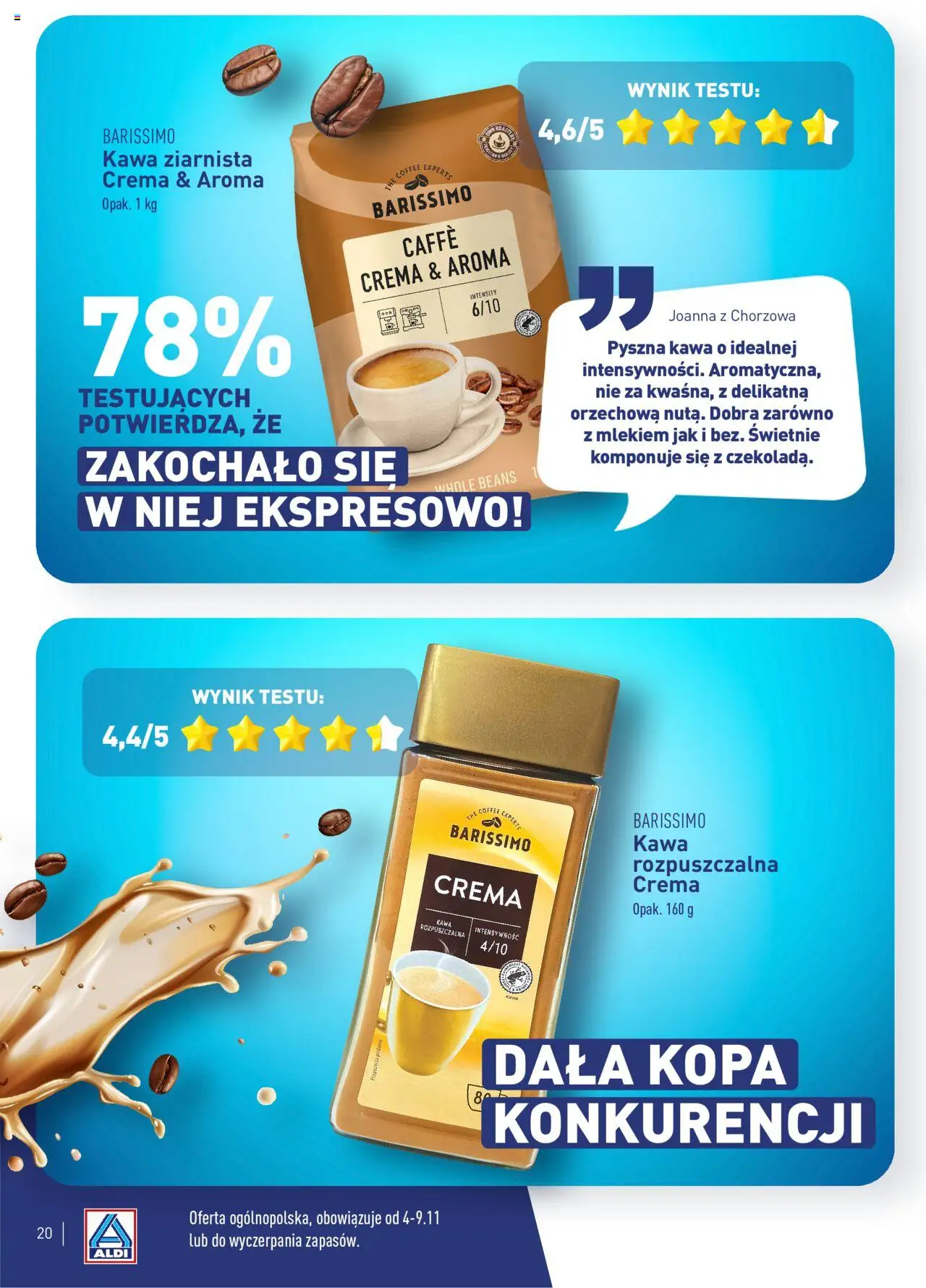 Aldi Gazetka - Wielki test od 04.11.2024 | Strona: 20 | Produkty: Kawa ziarnista, Kawa rozpuszczalna, Orzechowa, Kawa