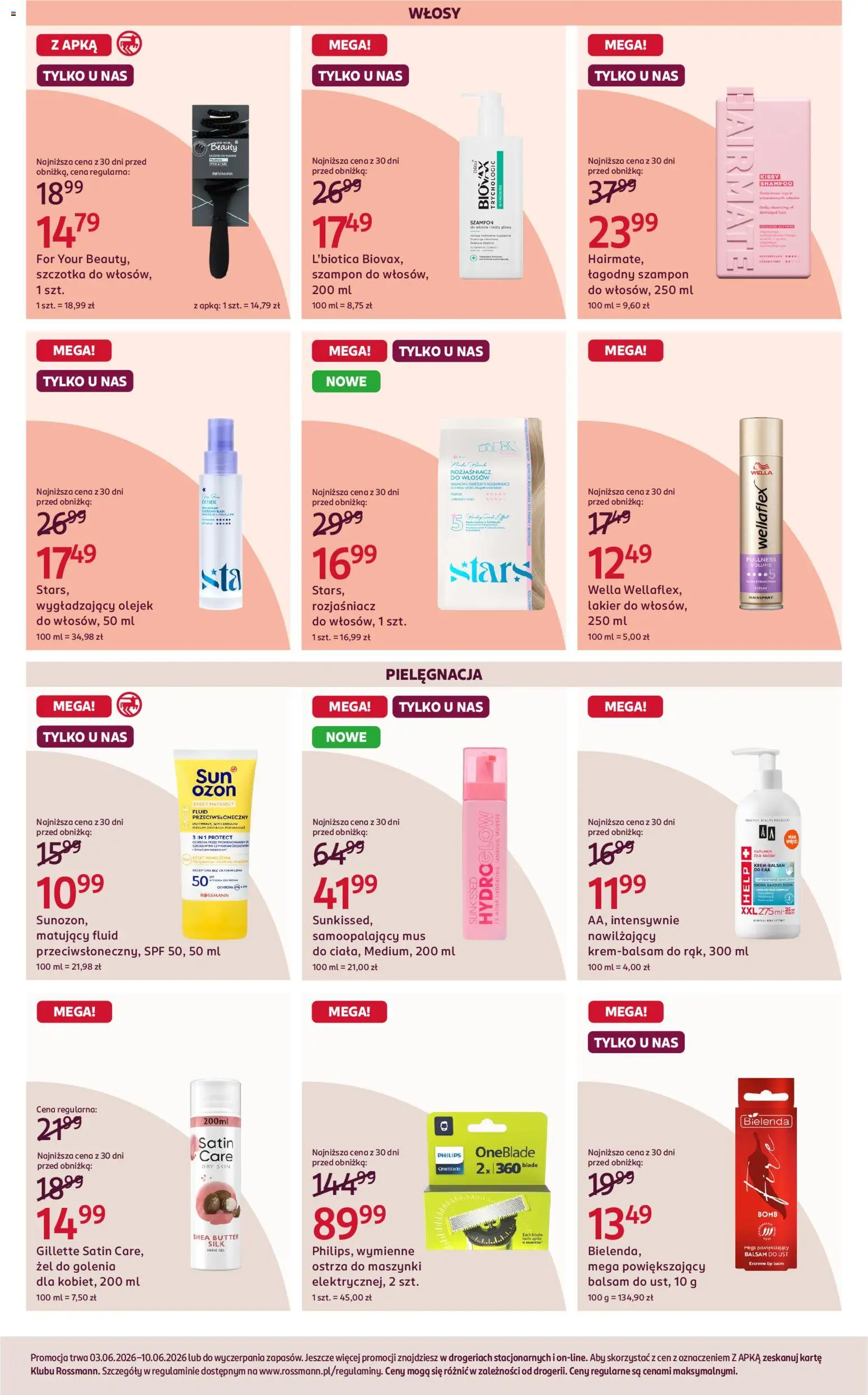 Rossmann gazetka od 03.06.2026 | Strona: 4 | Produkty: Gillette, Rozjaśniacz do włosów, Szczotka, Szampon