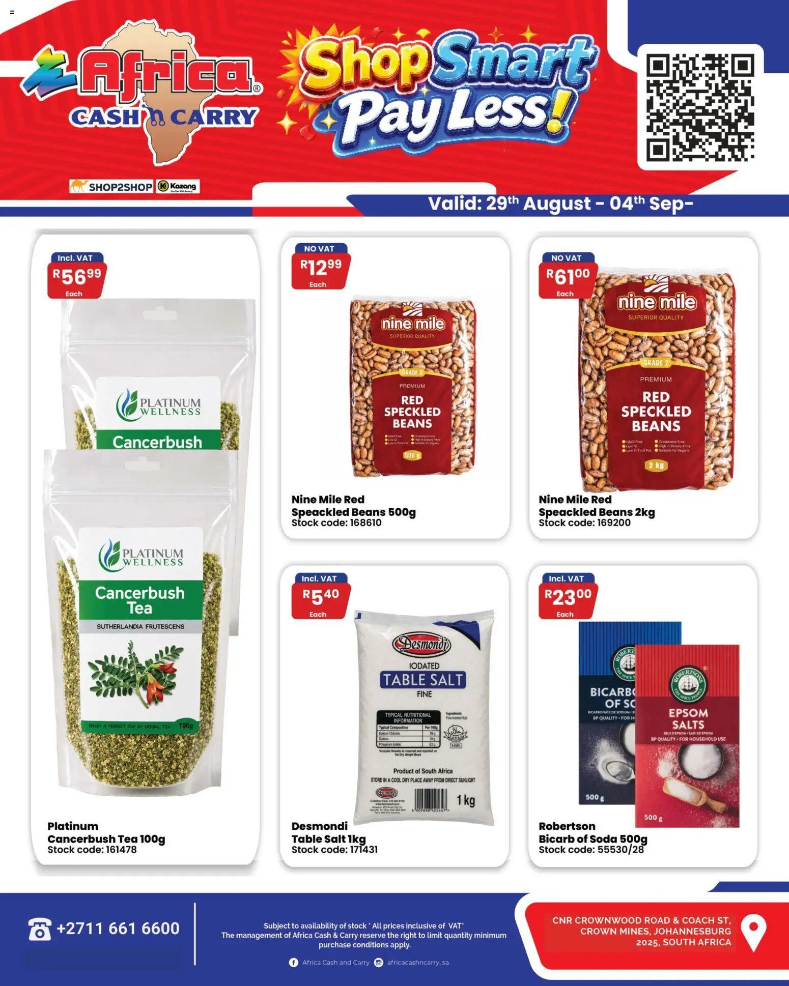 New Africa Cash & Carry catalogue – valid from 29/08/2026 | Page: 4 | Products: Beans, Table, Tea, Salt