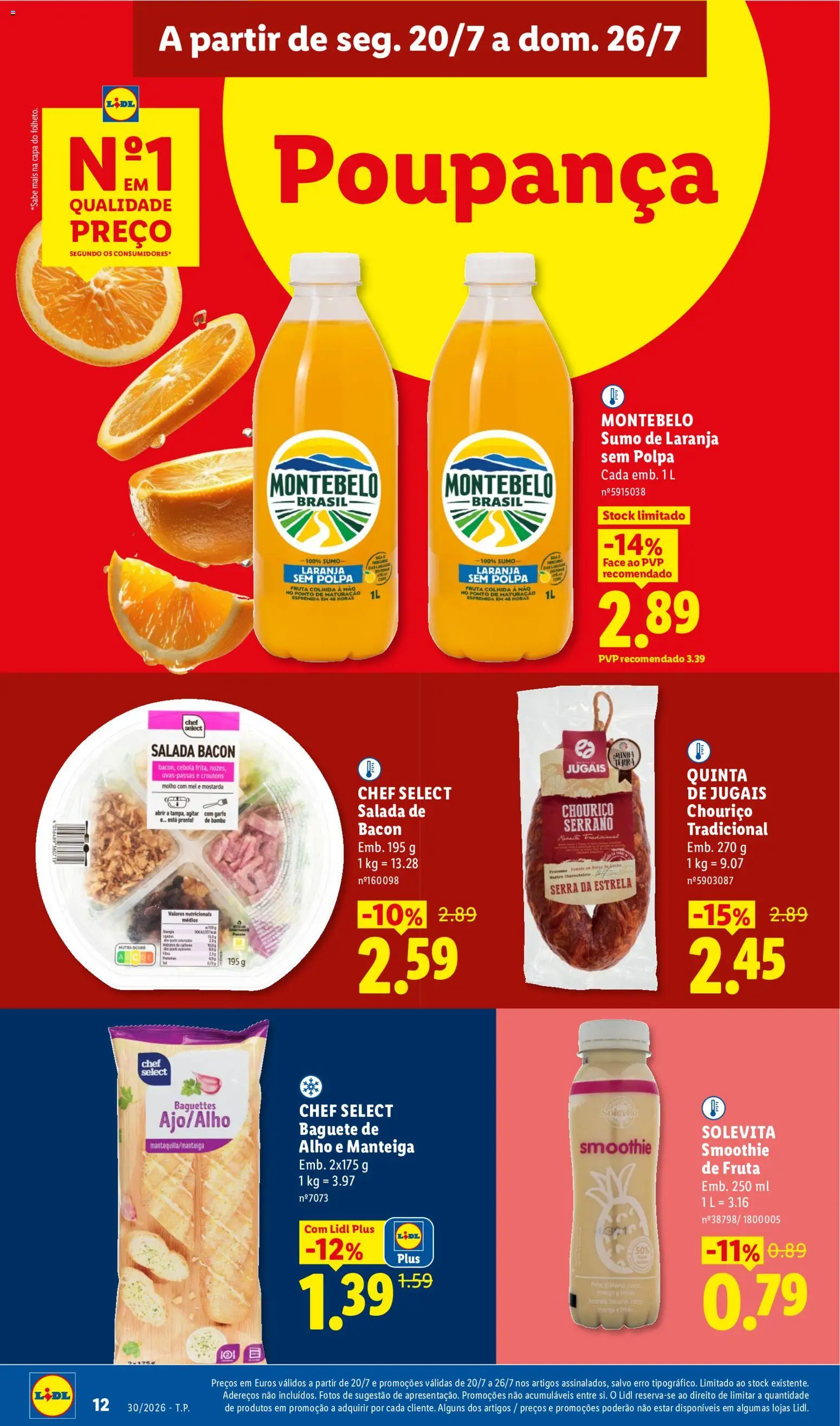 Lidl folheto │ válido de 20/07/2026 | Página: 12 | Produtos: Baguete, Bacon, Manteiga, Salada