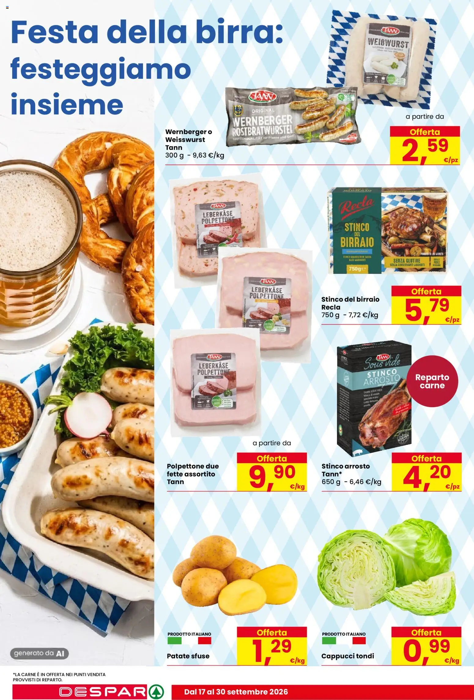 Volantino Despar del 17/09/2026 | Pagina: 14 | Prodotti: Arrosto, Birra, Patate, Carne