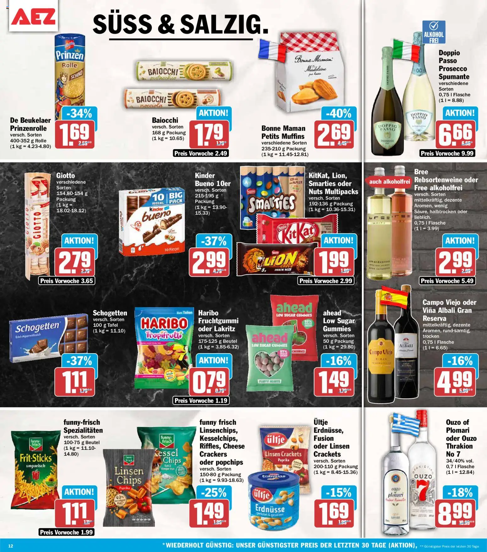 AEZ Prospekt – gültig ab 26.05.2026 | Seite: 12 | Produkte: Ouzo, Haribo, Smarties, Chips