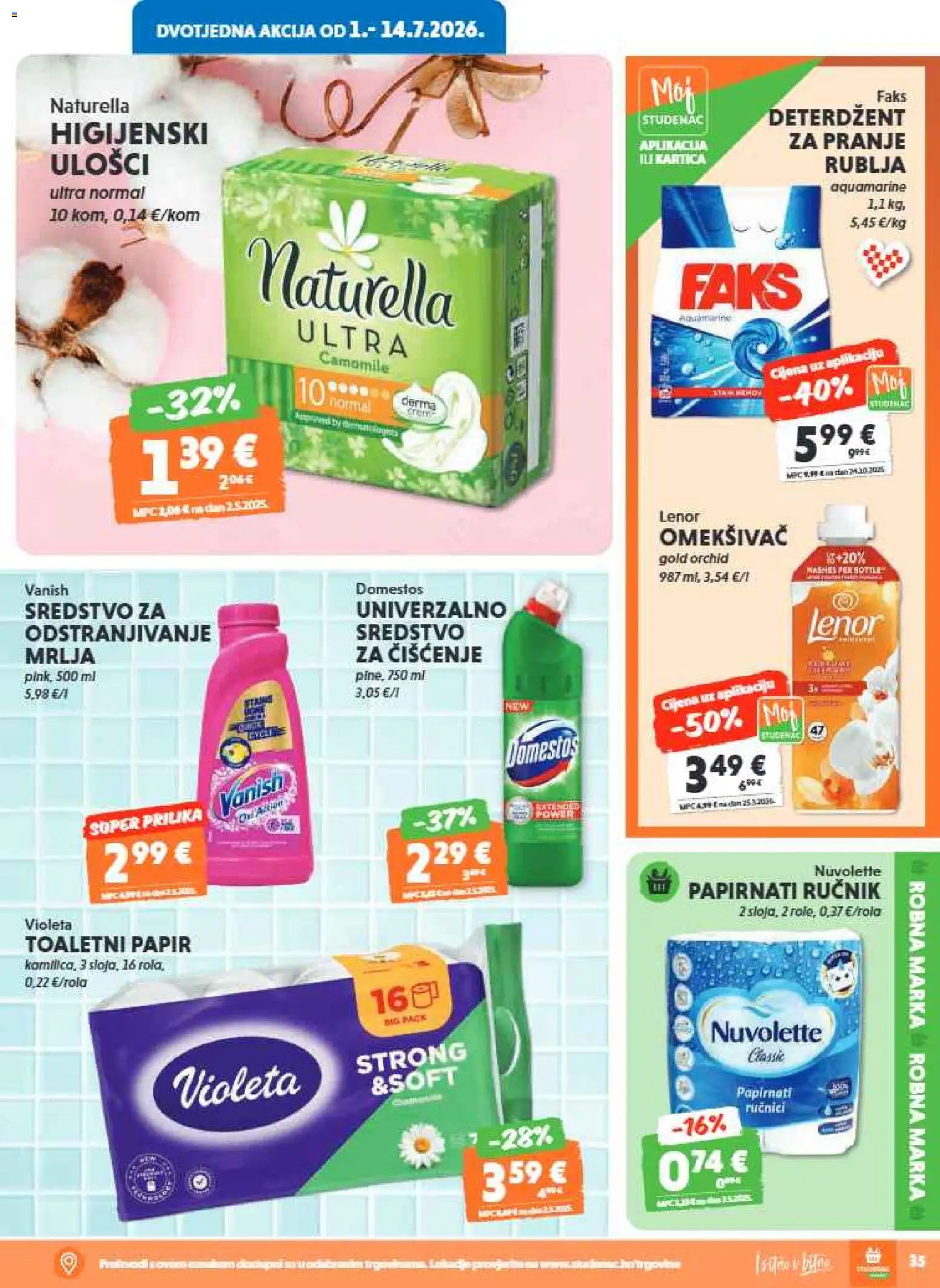 Studenac katalog | vrijedi od 01.07.2026 | Stranica: 37 | Proizvodi: Omekšivač, Toaletni papir, Domestos, Vanish