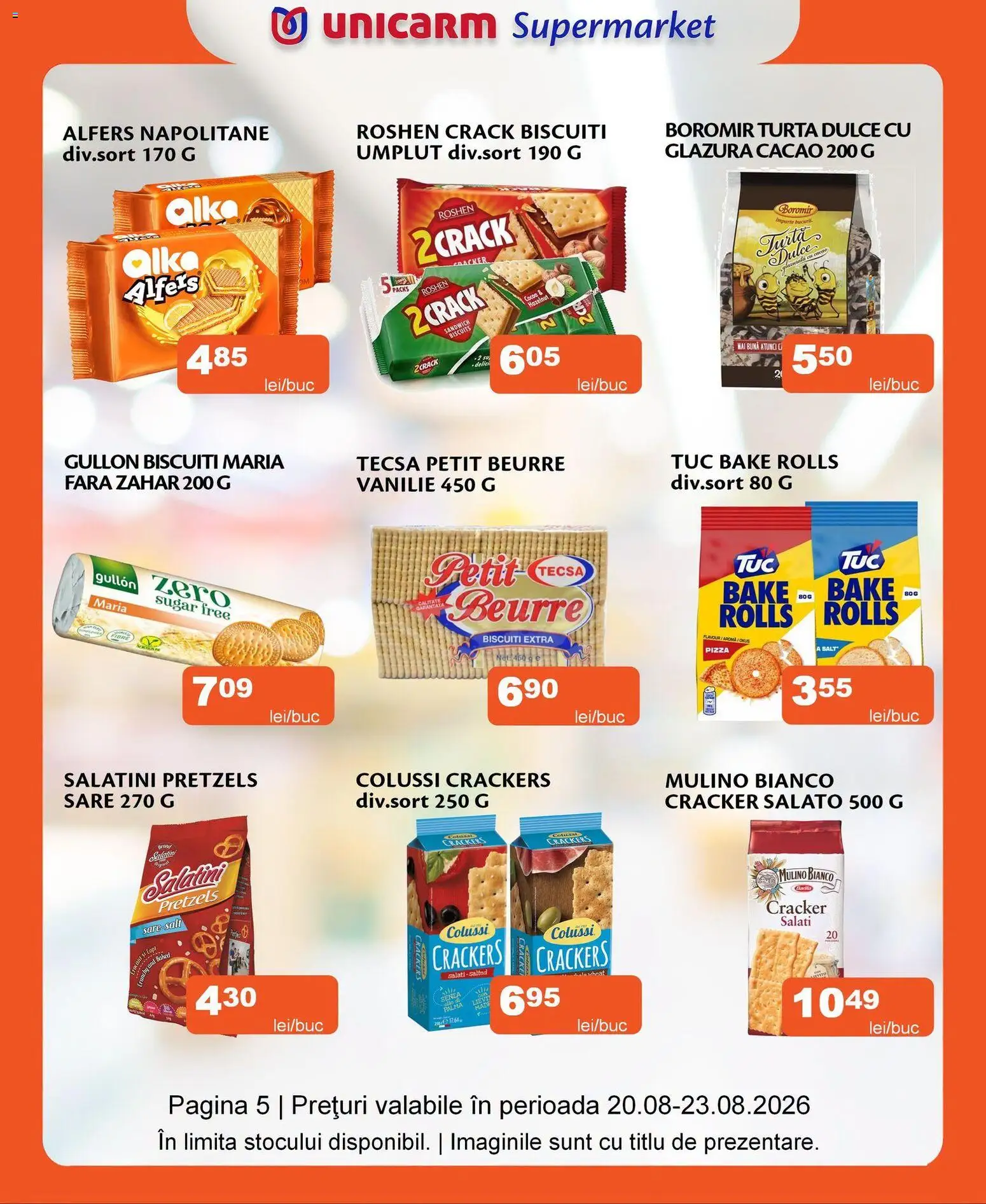 Noul catalog Unicarm – valabil de la 20.08.2026 | Pagină: 5 | Produse: Zero, Biscuiți, Turtă dulce, Zahăr