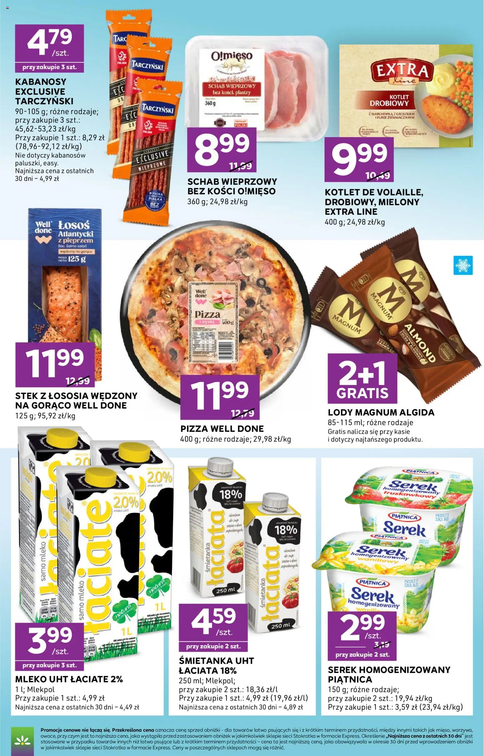 Stokrotka gazetka - Express od 30.07.2026 | Strona: 4 | Produkty: Łosoś, Mleko, Pizza, Lody Magnum
