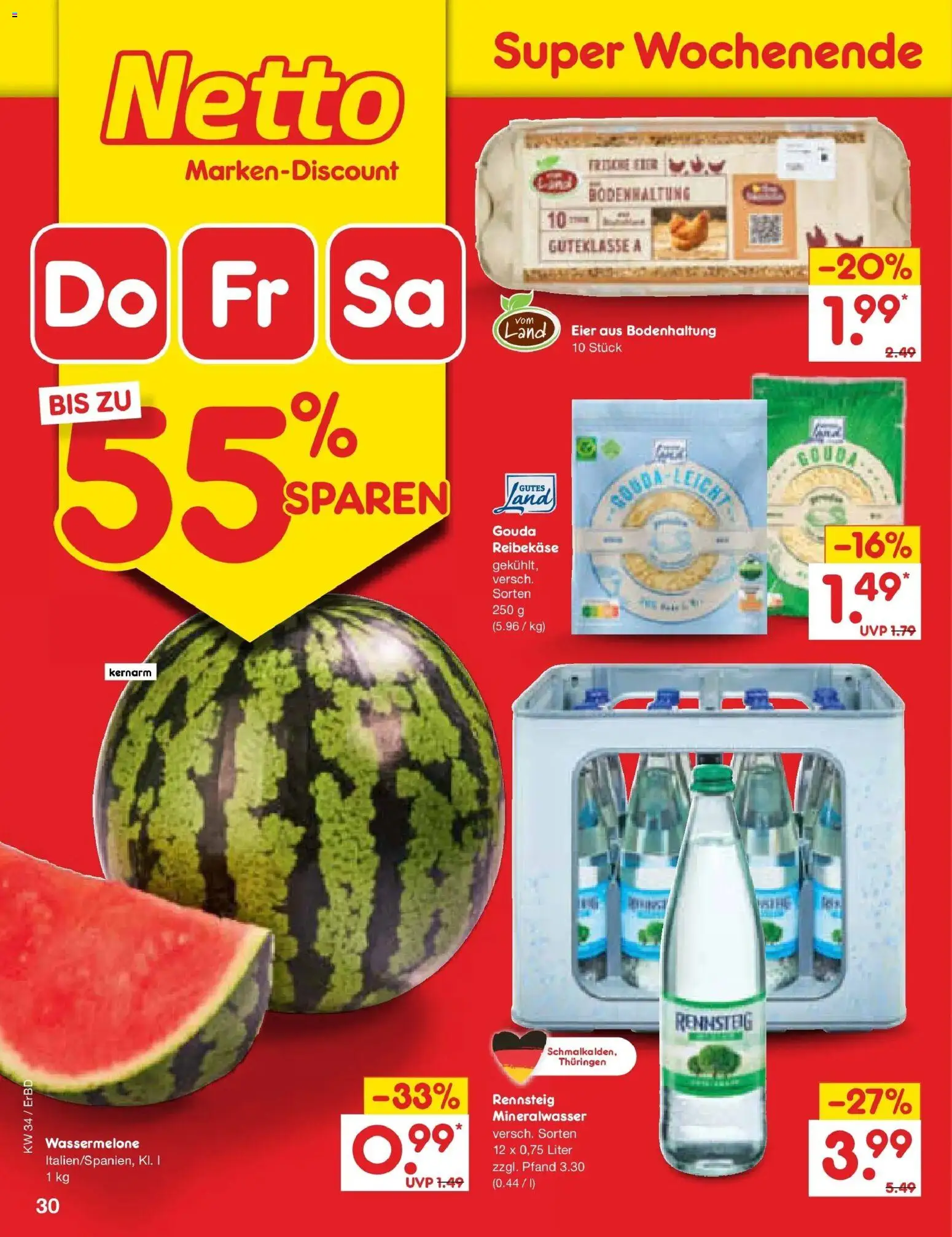Netto Marken-Discount Prospekt Weimar – gültig ab 17.08.2026 | Seite: 48 | Produkte: Eier, Gouda, Mineralwasser, Reibekase