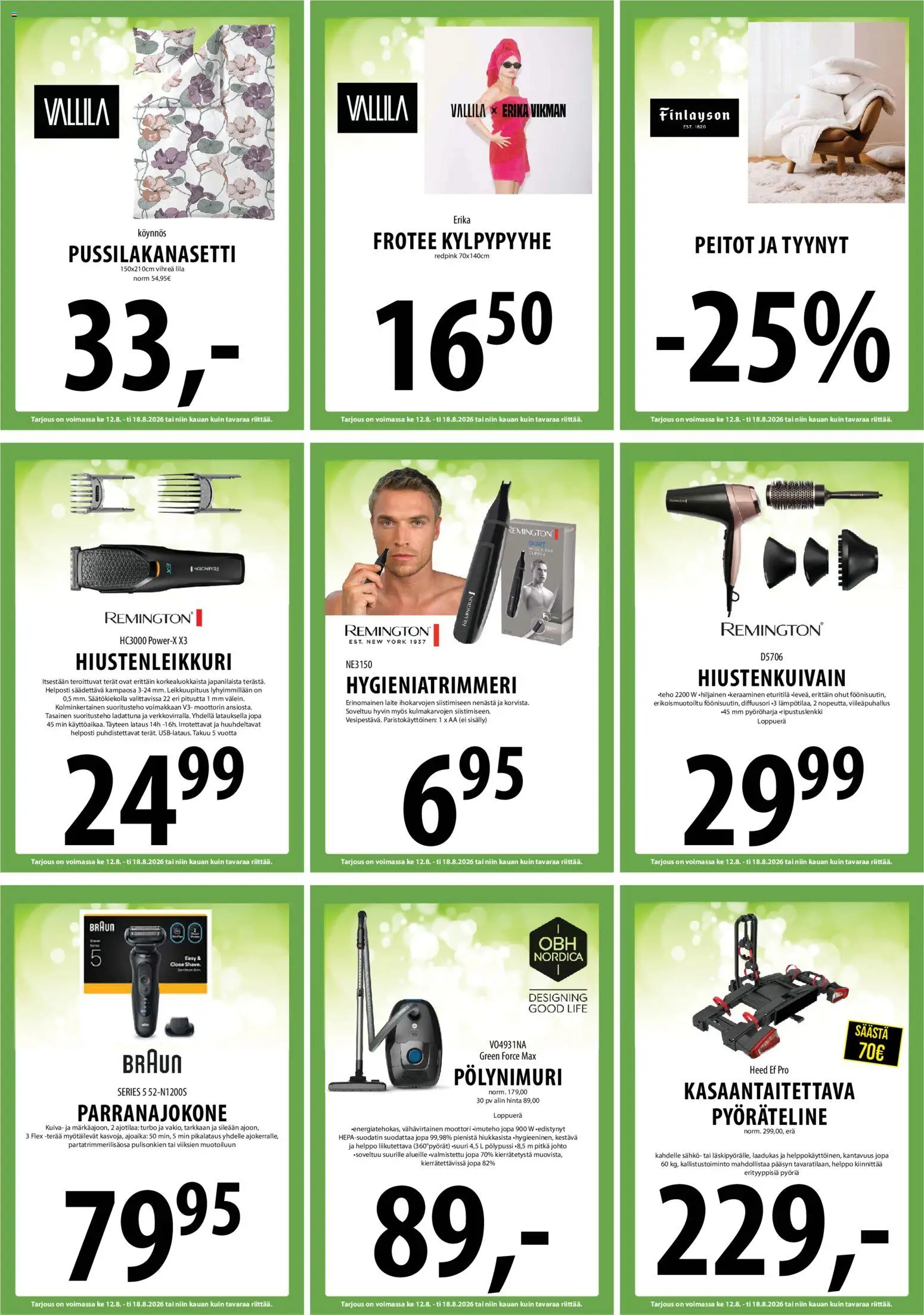 Tuuri tarjoukset – voimassa 12/08/2026 alkaen | Sivu: 19 | Tuotteet: Pussilakanasetti, Tyynyt, Parranajokone