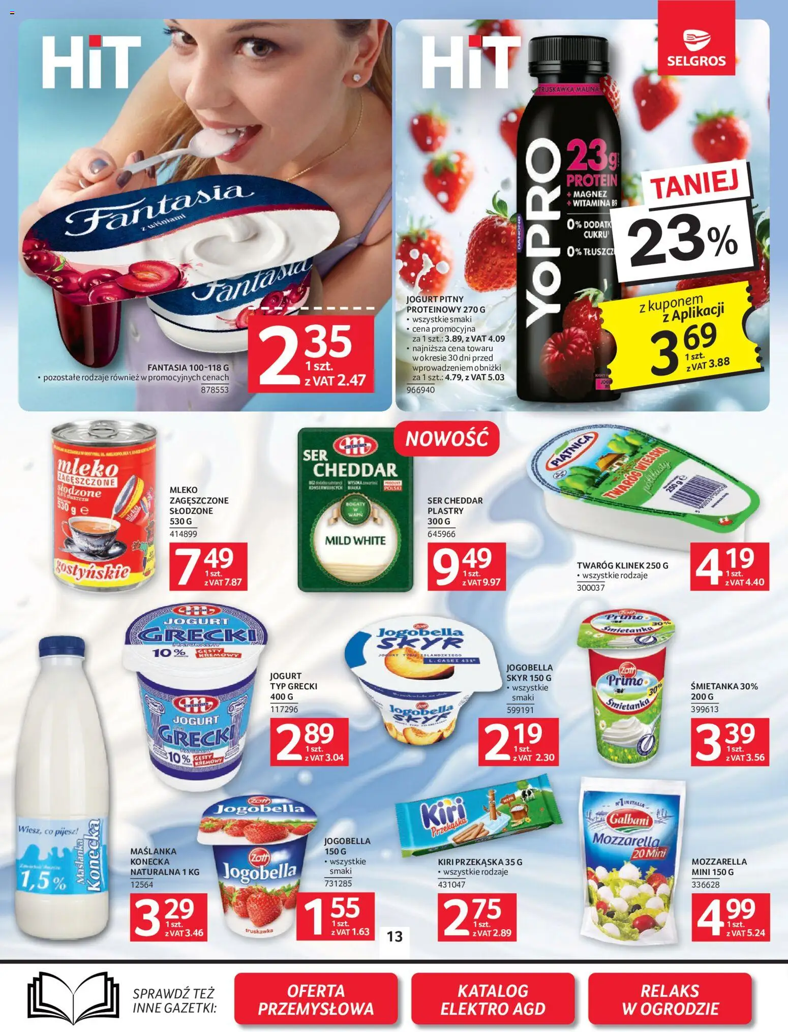 Selgros cash&carry gazetka od 07.05.2026 | Strona: 13 | Produkty: Jogurt pitny proteinowy, Jogurt, Twaróg, Ser cheddar