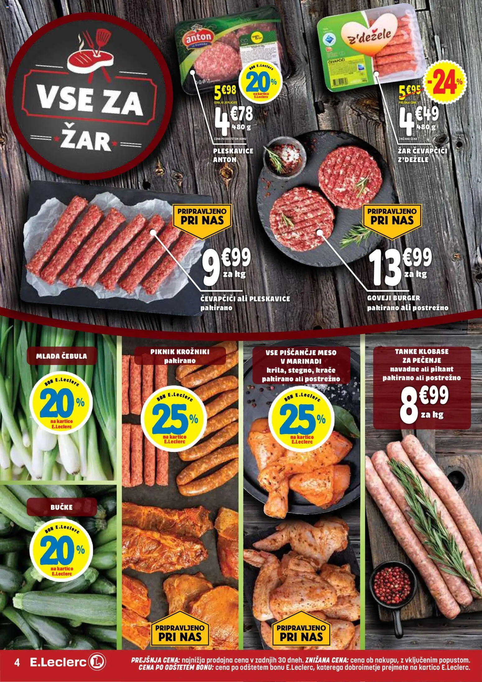 Novi E.leclerc katalog ponudbe – veljaven od 19.08.2026 | Stran: 4 | Izdelki: Čevapčiči, Zar, Cebula, Klobase