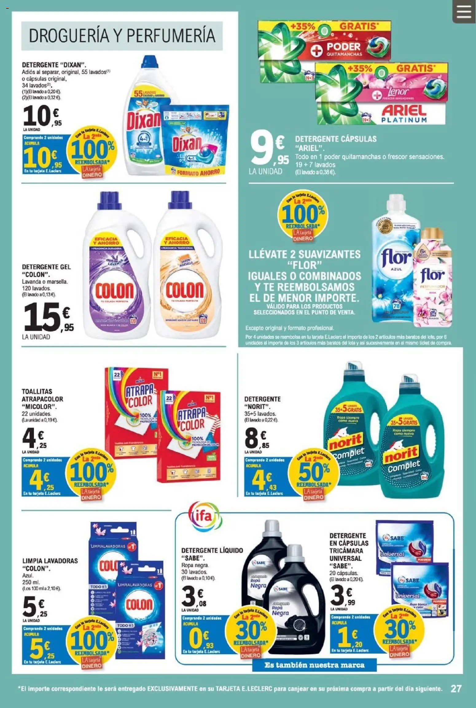 E.Leclerc Miranda de Ebro │ válido desde el 12/08/2026 | Página: 27 | Productos: Quitamanchas, Detergente, Té, Detergente líquido